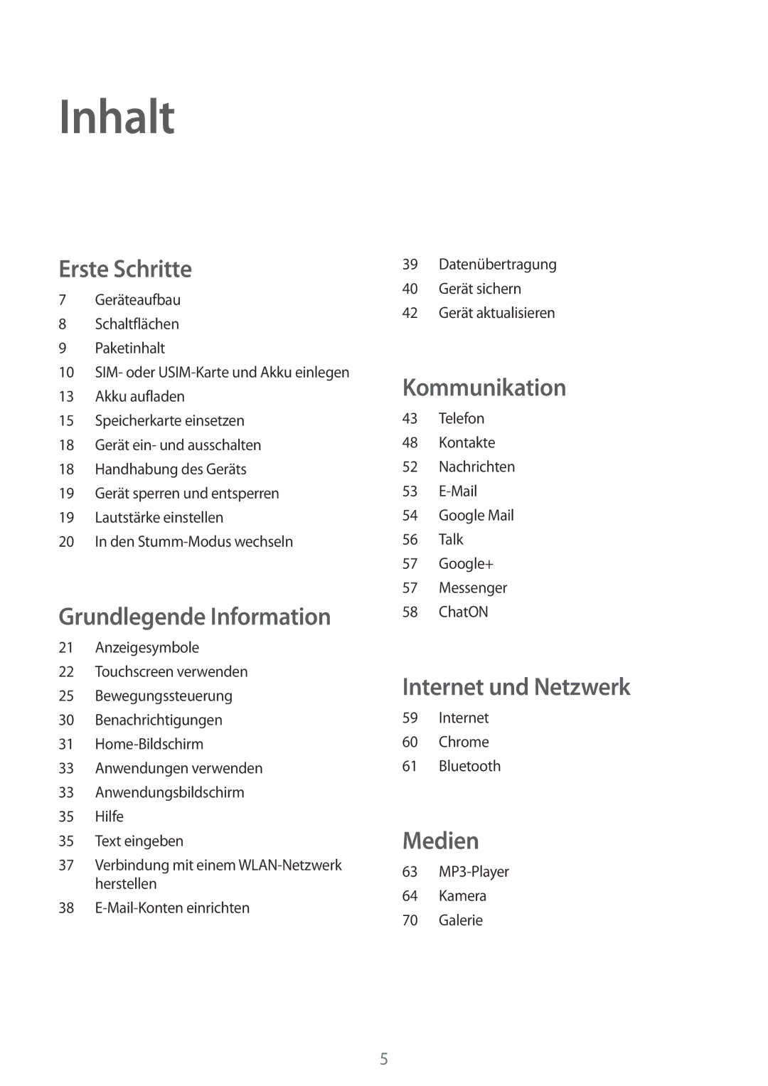 Samsung GT-I8190ZWZDBT, GT-I8190RWNDTM, GT-I8190RWNDBT, GT-I8190RWATPH, GT-I8190MBNTPL, GT-I8190OKADBT Inhalt, Erste Schritte 