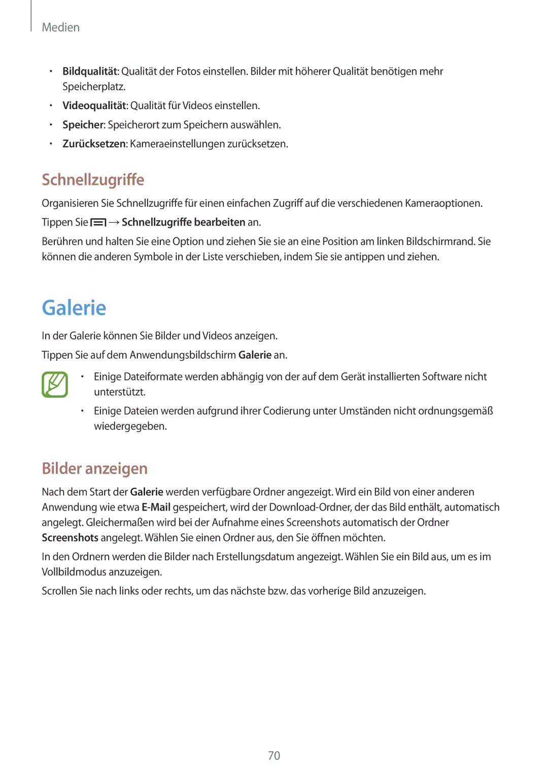 Samsung GT-I8190TANWIN, GT-I8190RWNDTM manual Galerie, Bilder anzeigen, Tippen Sie →Schnellzugriffe bearbeiten an 