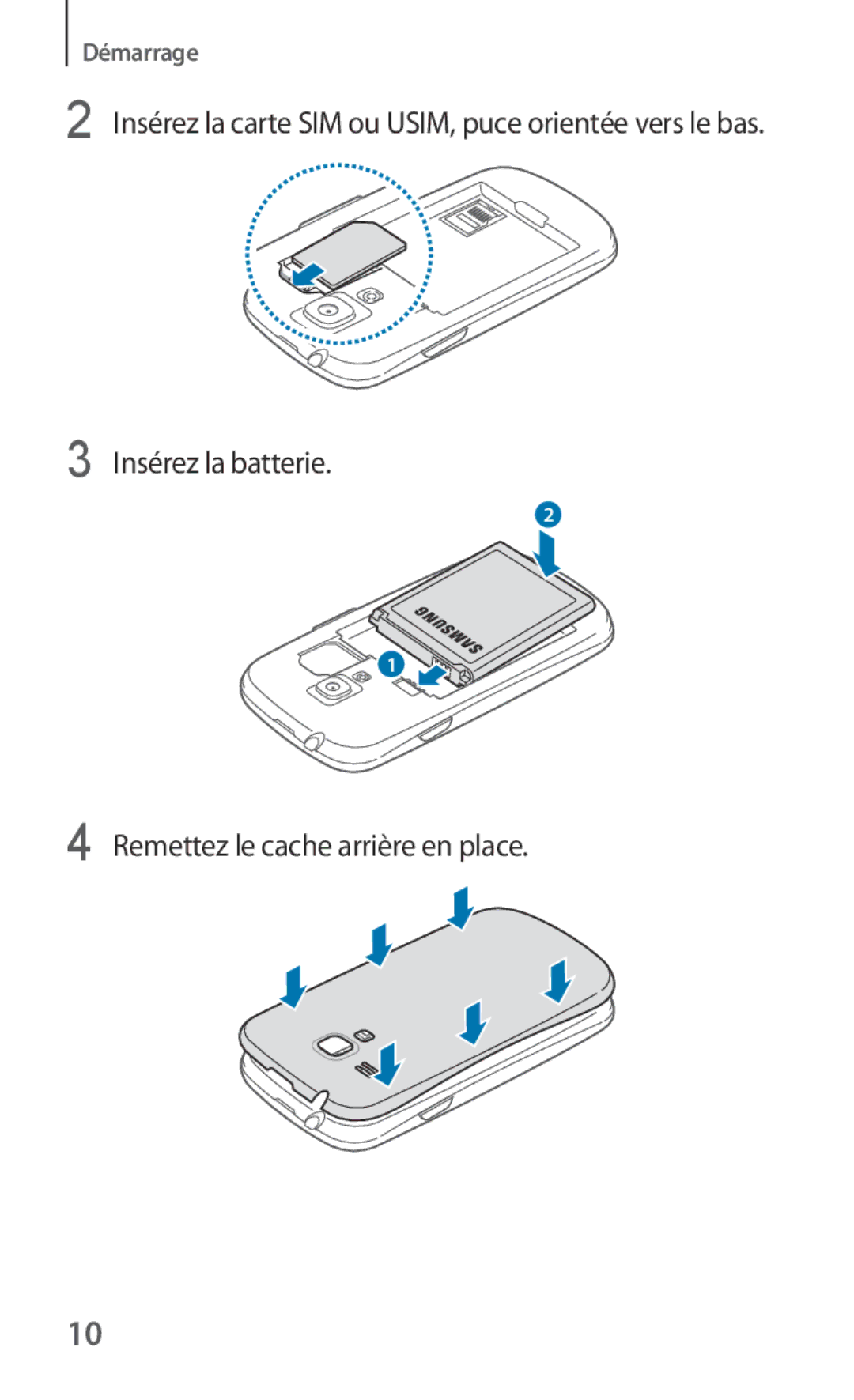 Samsung GT-I8190TANFTM, GT-I8190RWNNRJ, GT-I8190RWNLPM, GT-I8190MBNSFR, GT-I8190RWNFTM, GT-I8190RWNSFR Insérez la batterie 