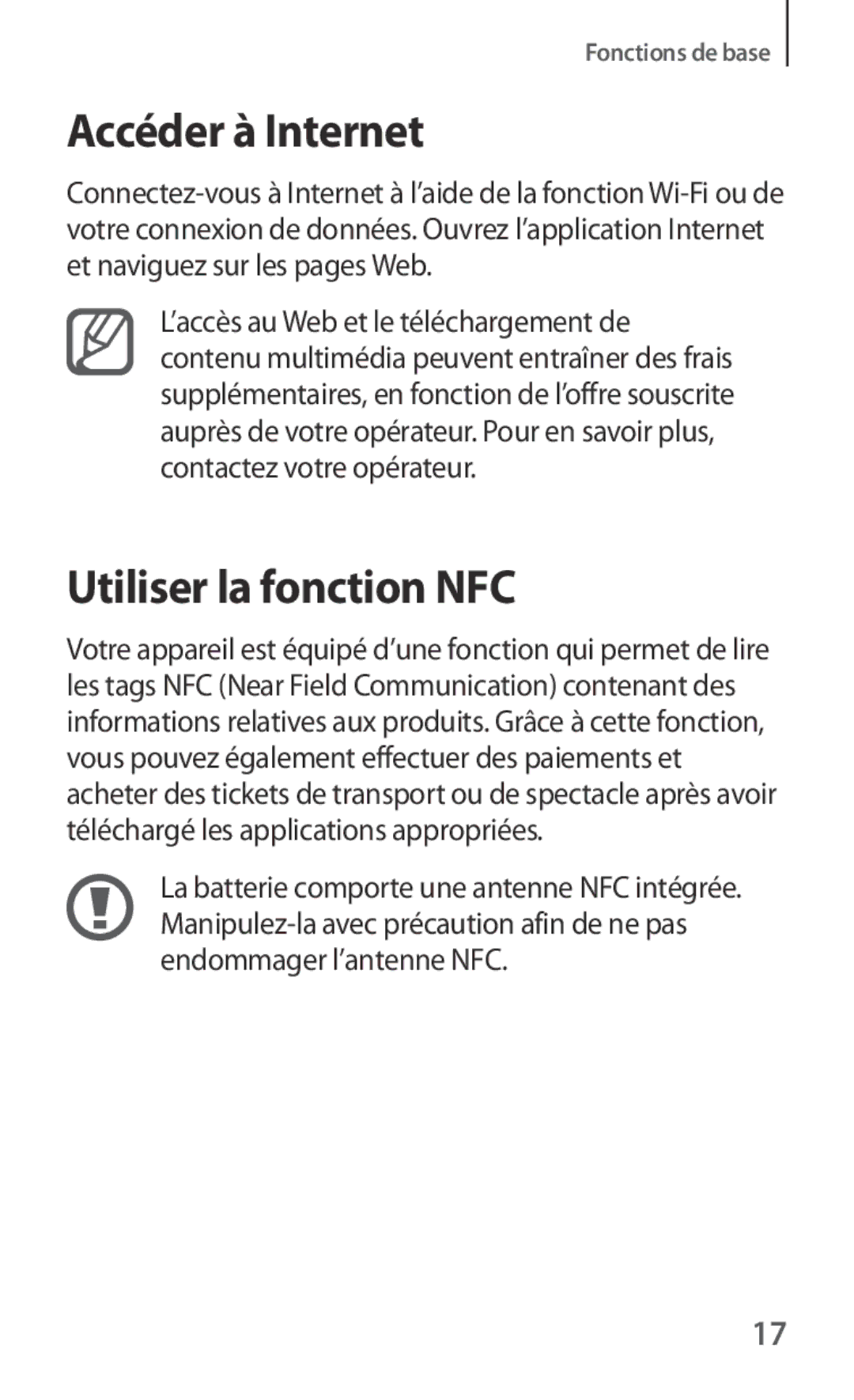 Samsung GT-I8190TANFTM, GT-I8190RWNNRJ, GT-I8190RWNLPM, GT-I8190MBNSFR manual Accéder à Internet, Utiliser la fonction NFC 