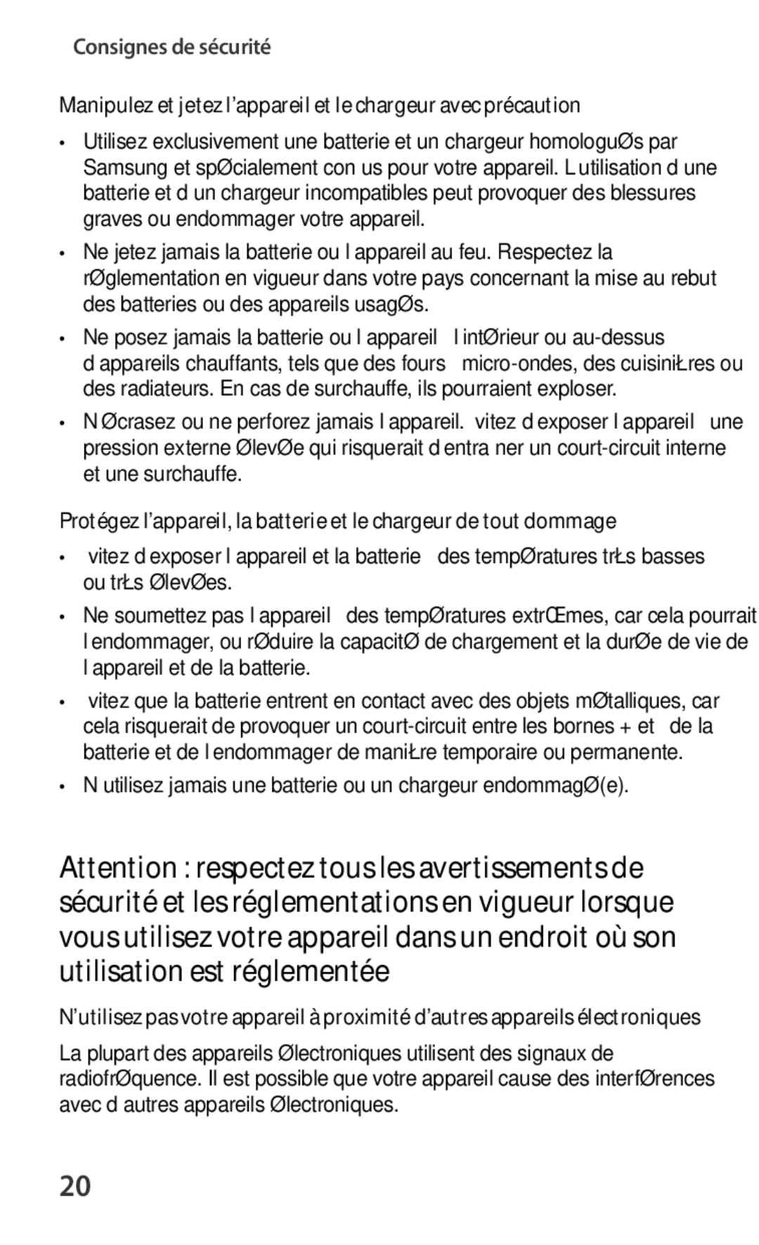 Samsung GT-I8190MBNNRJ, GT-I8190RWNNRJ, GT-I8190RWNLPM, GT-I8190MBNSFR, GT-I8190TANFTM, GT-I8190RWNFTM Consignes de sécurité 