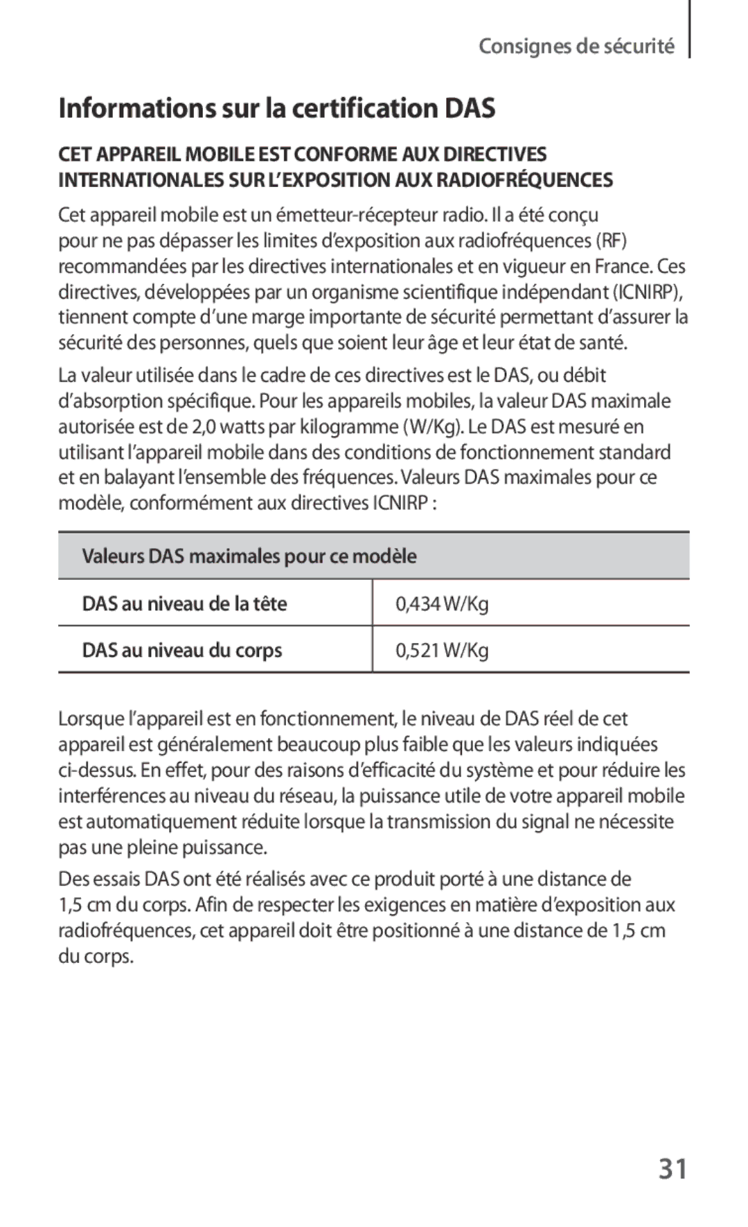 Samsung GT-I8190TANFTM, GT-I8190RWNNRJ, GT-I8190RWNLPM, GT-I8190MBNSFR, GT-I8190RWNFTM Informations sur la certification DAS 