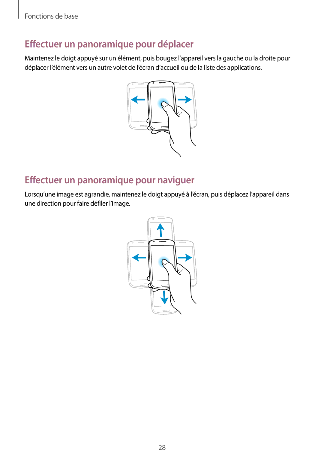 Samsung GT-I8190RWNNRJ, GT-I8190RWNLPM manual Effectuer un panoramique pour déplacer, Effectuer un panoramique pour naviguer 