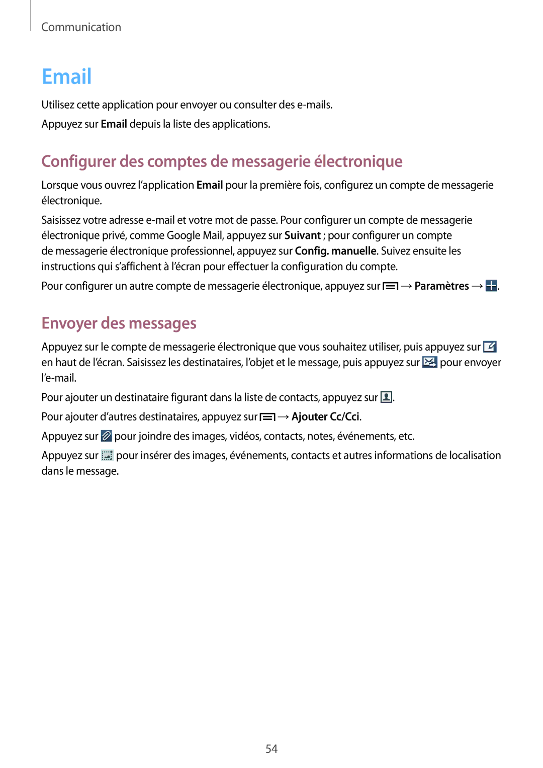 Samsung GT-I8190RWNSFR, GT-I8190RWNNRJ, GT-I8190RWNLPM, GT-I8190MBNSFR Configurer des comptes de messagerie électronique 