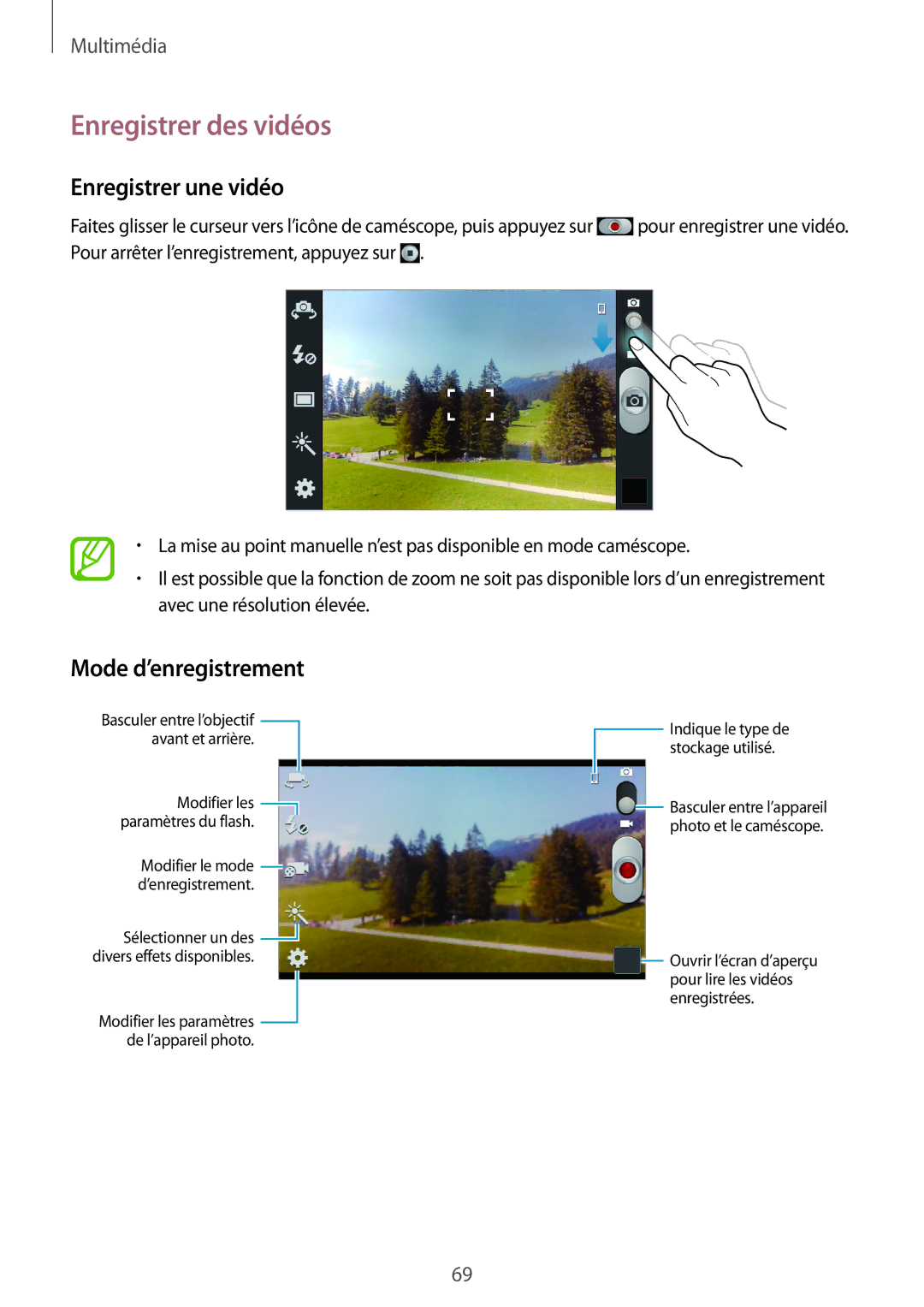 Samsung GT-I8190MBNNRJ, GT-I8190RWNNRJ, GT-I8190RWNLPM Enregistrer des vidéos, Enregistrer une vidéo, Mode d’enregistrement 