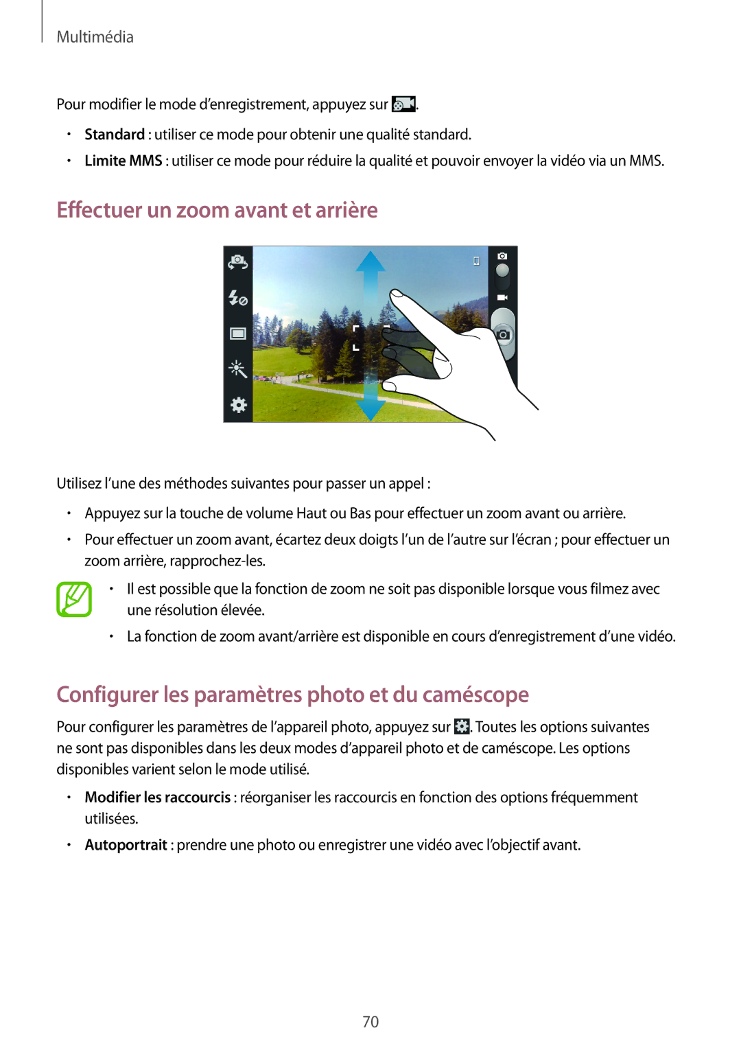 Samsung GT-I8190RWNNRJ, GT-I8190RWNLPM Effectuer un zoom avant et arrière, Configurer les paramètres photo et du caméscope 