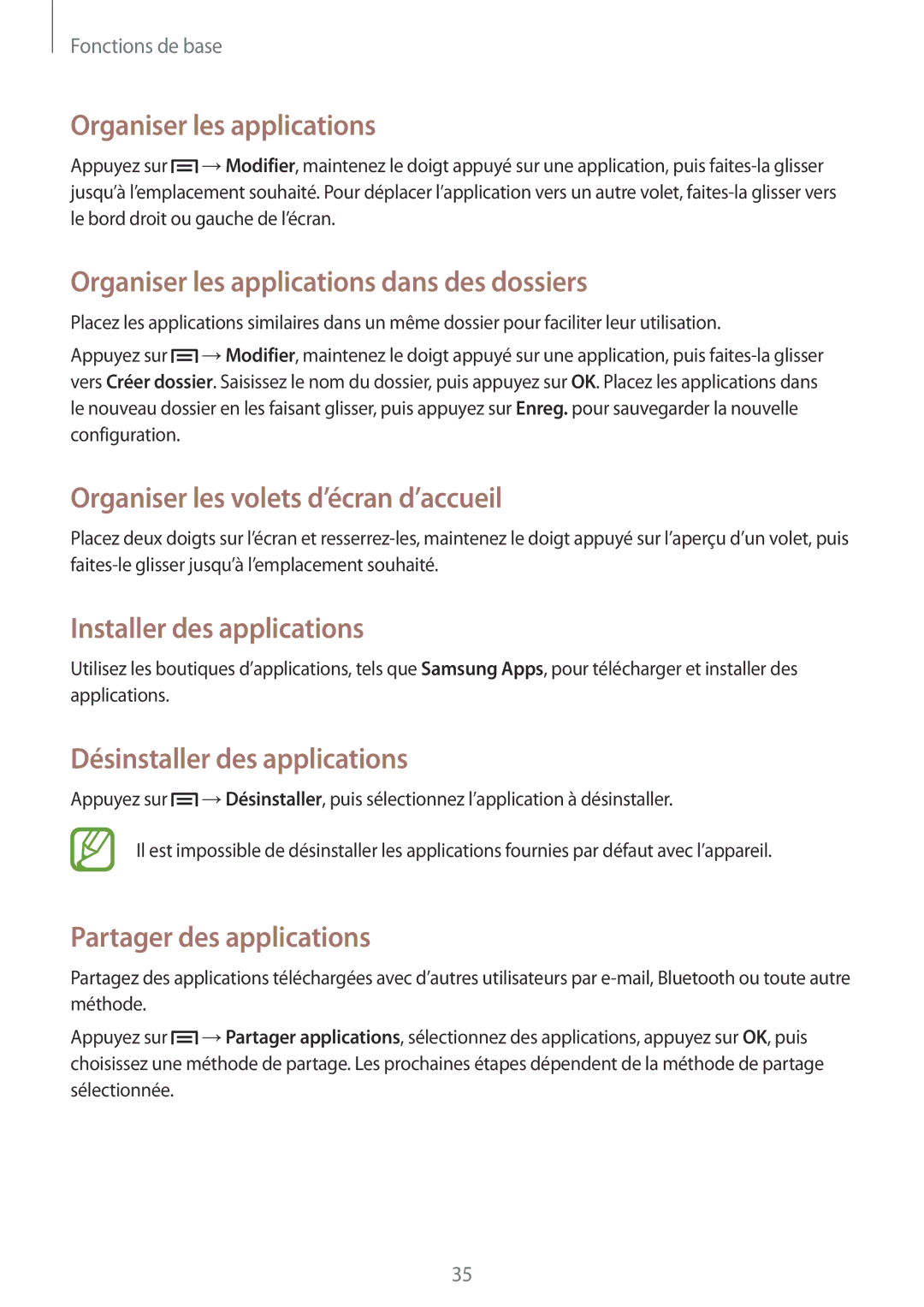 Samsung GT-I8190RWNNRJ, GT-I8190RWNLPM manual Organiser les applications dans des dossiers, Installer des applications 