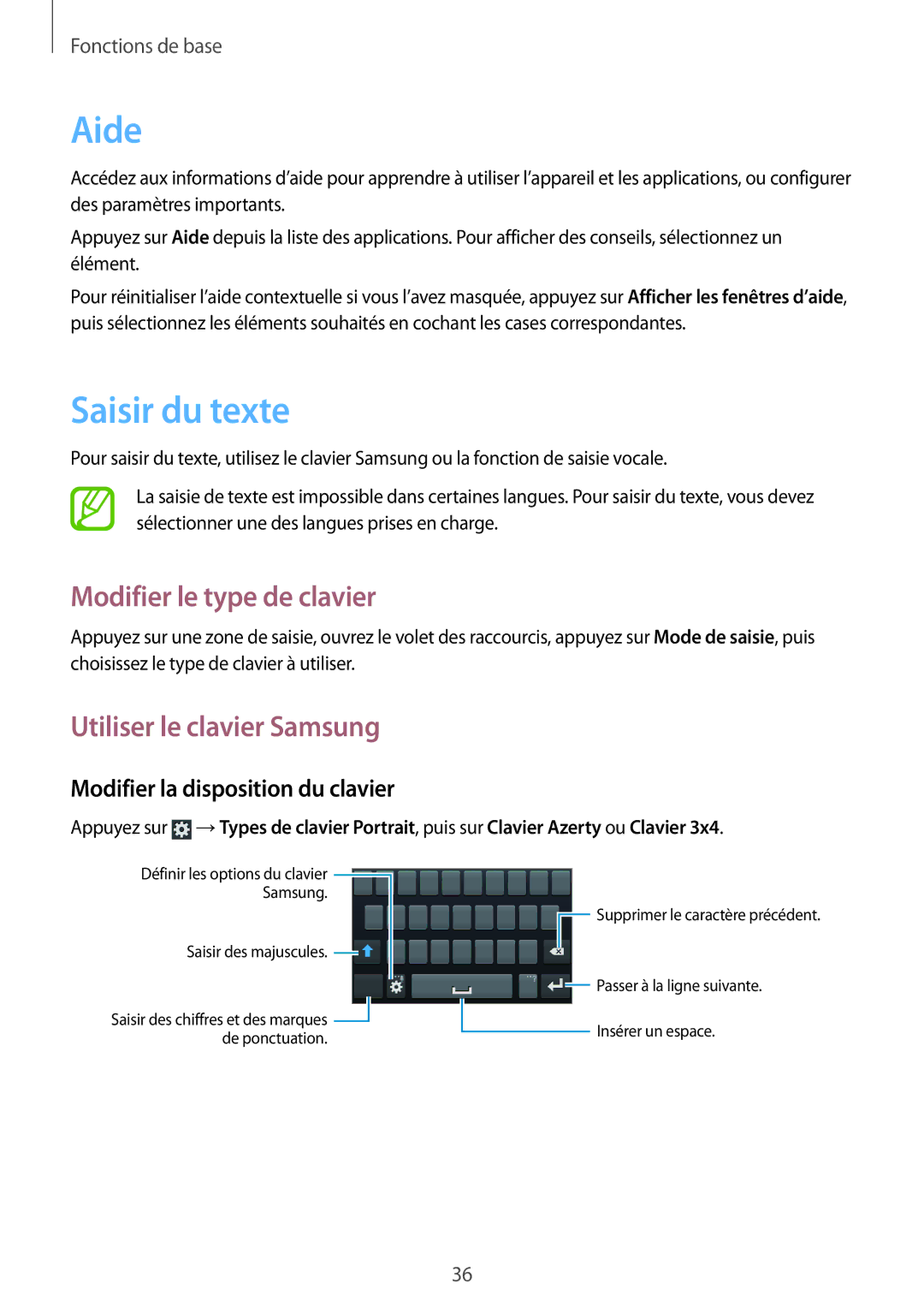 Samsung GT-I8190RWNLPM, GT-I8190RWNNRJ Aide, Saisir du texte, Modifier le type de clavier, Utiliser le clavier Samsung 