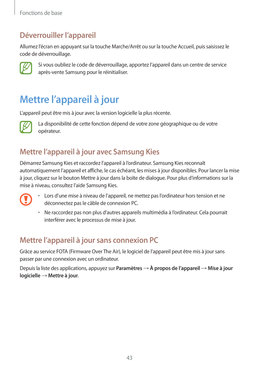 Samsung GT-I8190RWNLPM, GT-I8190RWNNRJ manual Déverrouiller l’appareil, Mettre l’appareil à jour avec Samsung Kies 