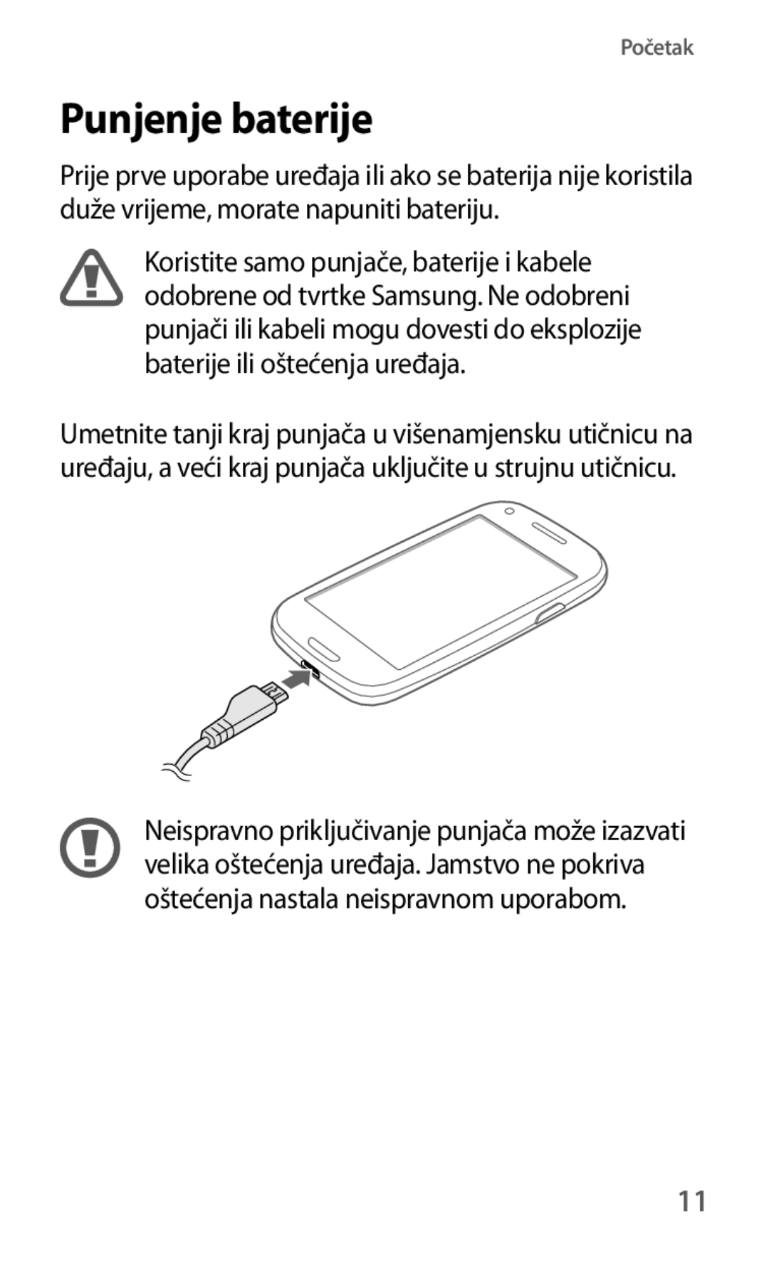 Samsung GT-I8190RWNVIP, GT-I8190MBNVIP, GT-I8190RWACRO, GT-I8190RWASEE, GT-I8190TAACRO, GT-I8190MBATWO manual Punjenje baterije 