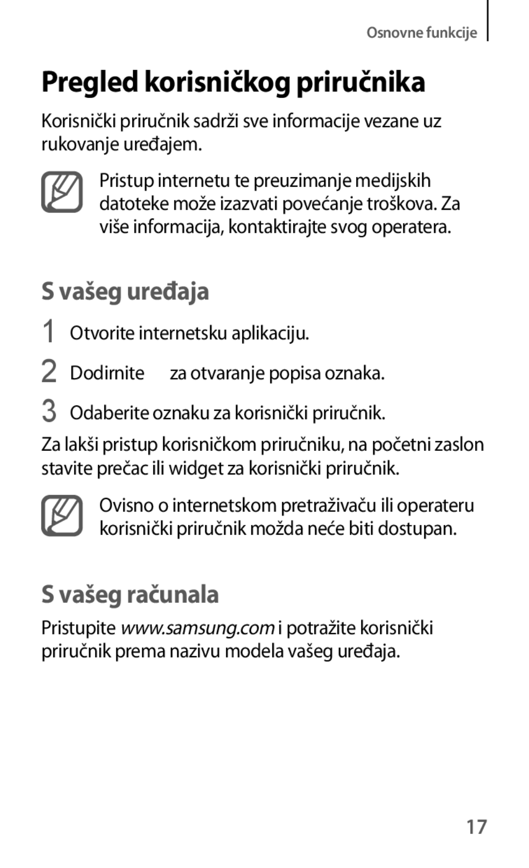 Samsung GT-I8190MBACRO, GT-I8190RWNVIP, GT-I8190MBNVIP, GT-I8190RWACRO manual Pregled korisničkog priručnika, Vašeg uređaja 