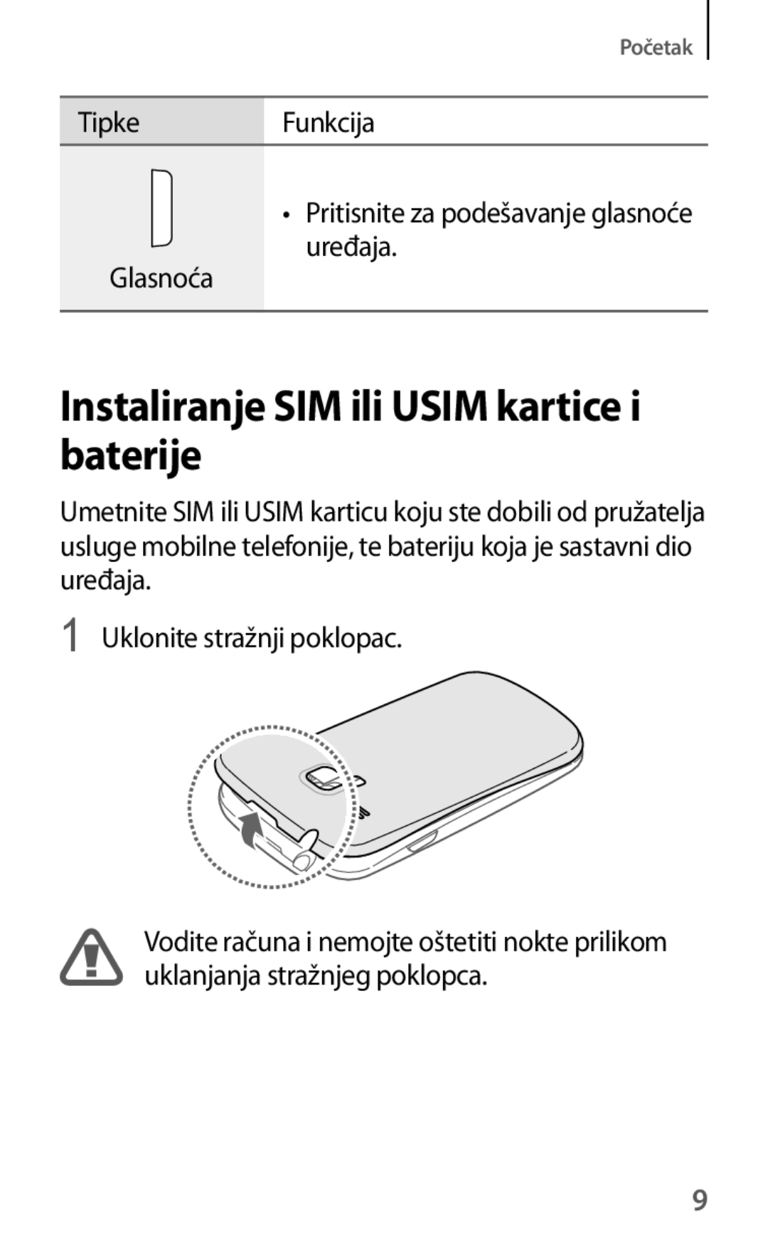 Samsung GT-I8190RWATWO, GT-I8190RWNVIP, GT-I8190MBNVIP, GT-I8190RWACRO manual Instaliranje SIM ili Usim kartice i baterije 