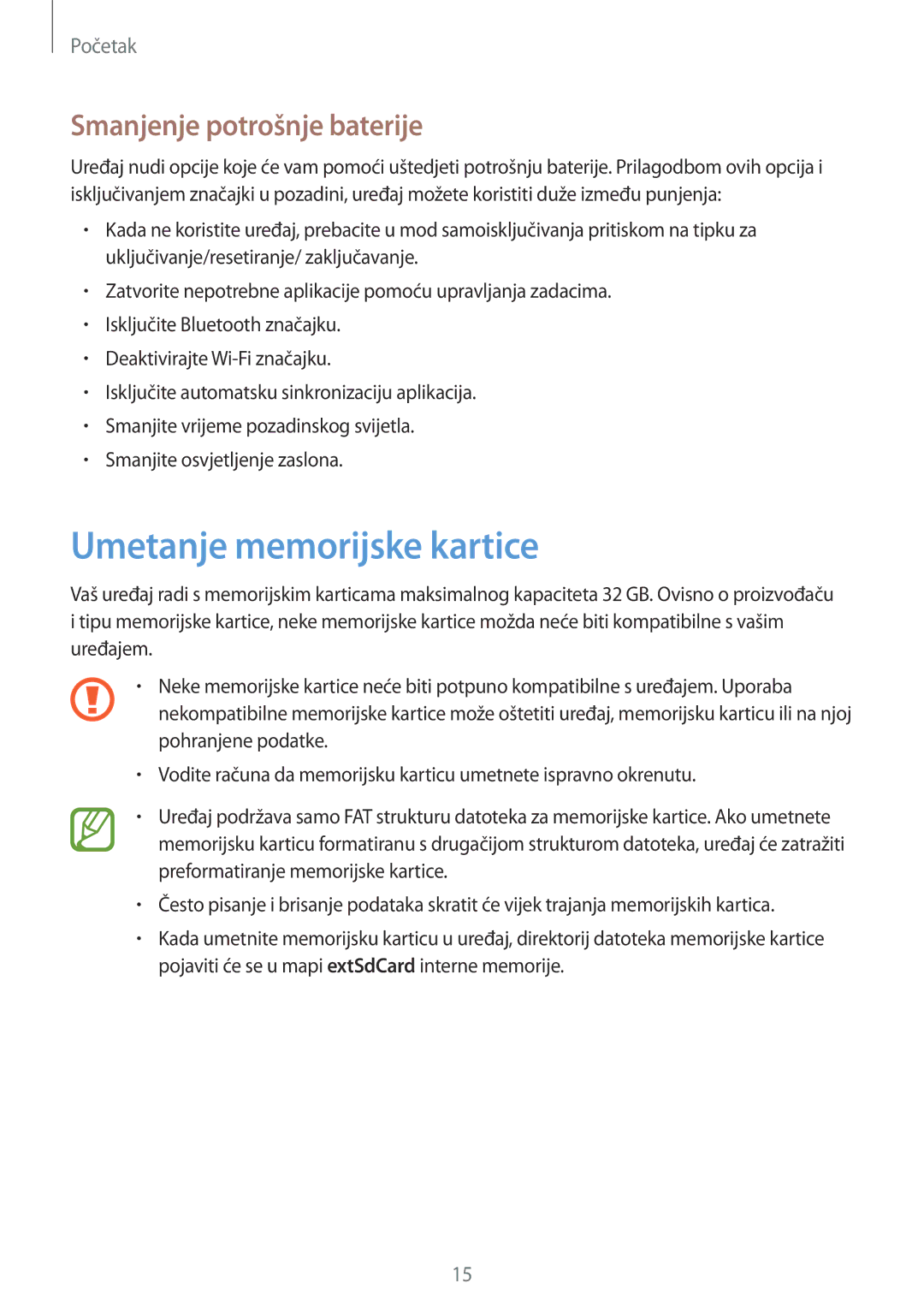 Samsung GT-I8190TAACRO, GT-I8190RWNVIP, GT-I8190MBNVIP manual Umetanje memorijske kartice, Smanjenje potrošnje baterije 