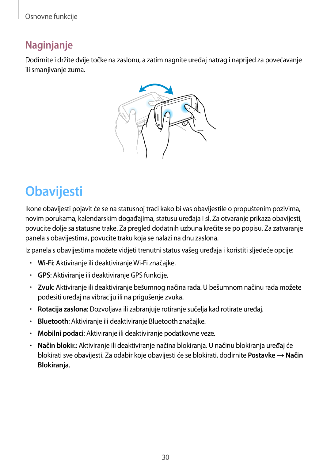 Samsung GT2I8190MBATWO, GT-I8190RWNVIP, GT-I8190MBNVIP, GT-I8190RWACRO, GT-I8190RWASEE, GT-I8190TAACRO Obavijesti, Naginjanje 