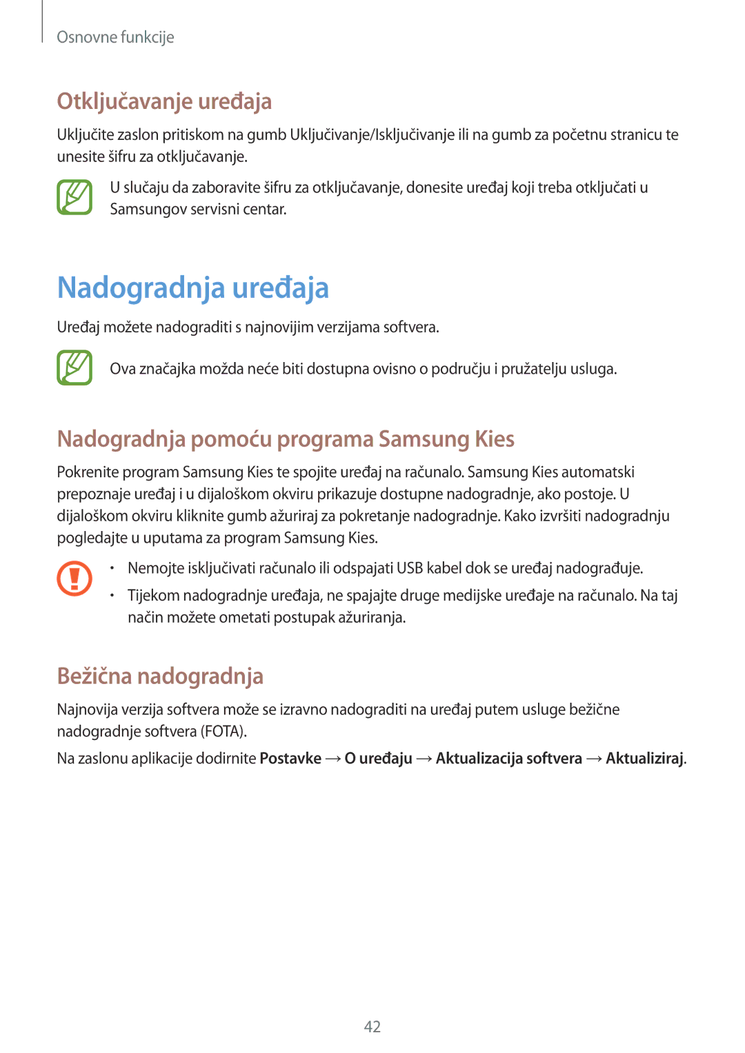 Samsung GT-I8190RWATWO manual Nadogradnja uređaja, Otključavanje uređaja, Nadogradnja pomoću programa Samsung Kies 