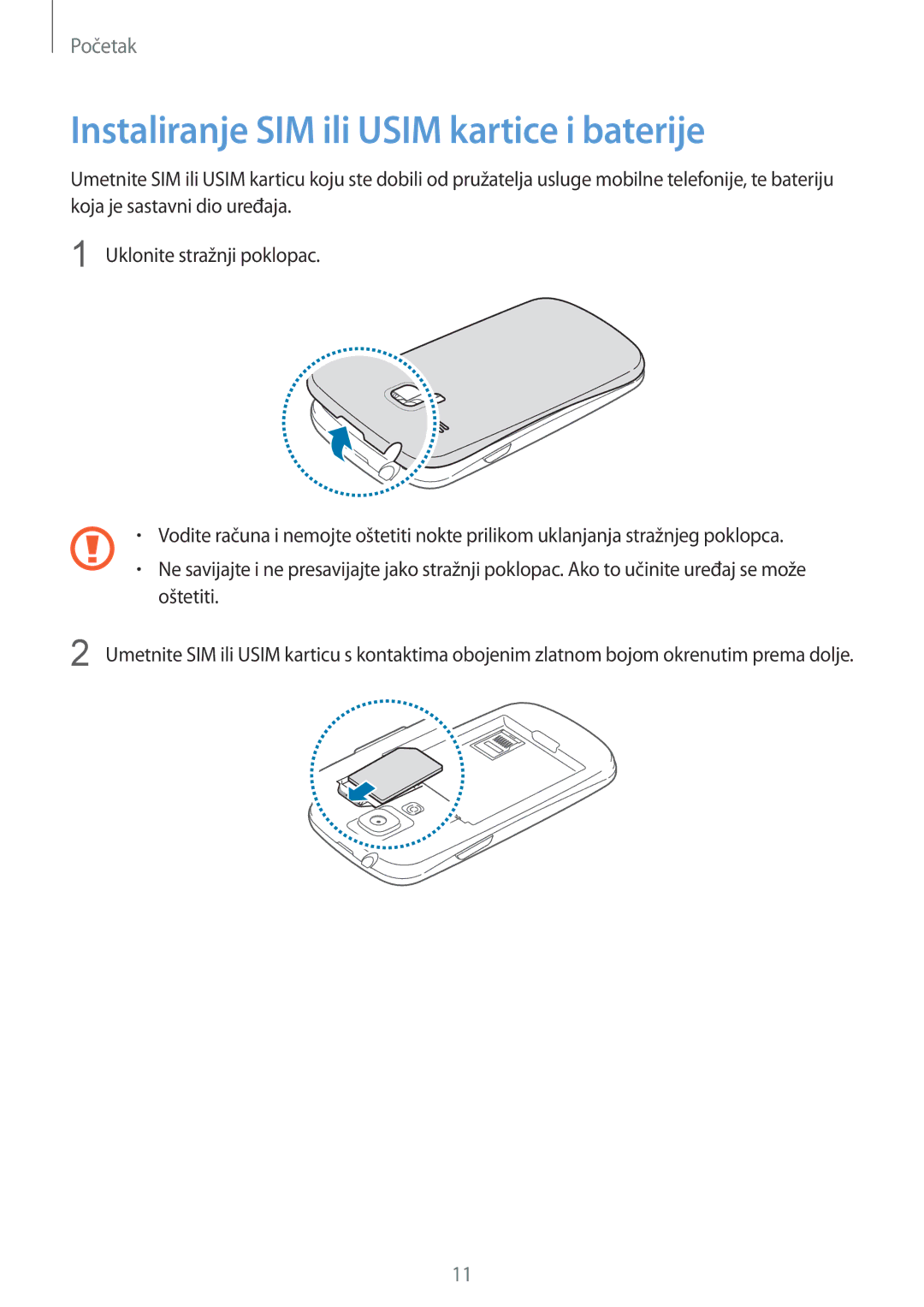 Samsung GT-I8190MBNVIP, GT-I8190RWNVIP manual Instaliranje SIM ili Usim kartice i baterije 