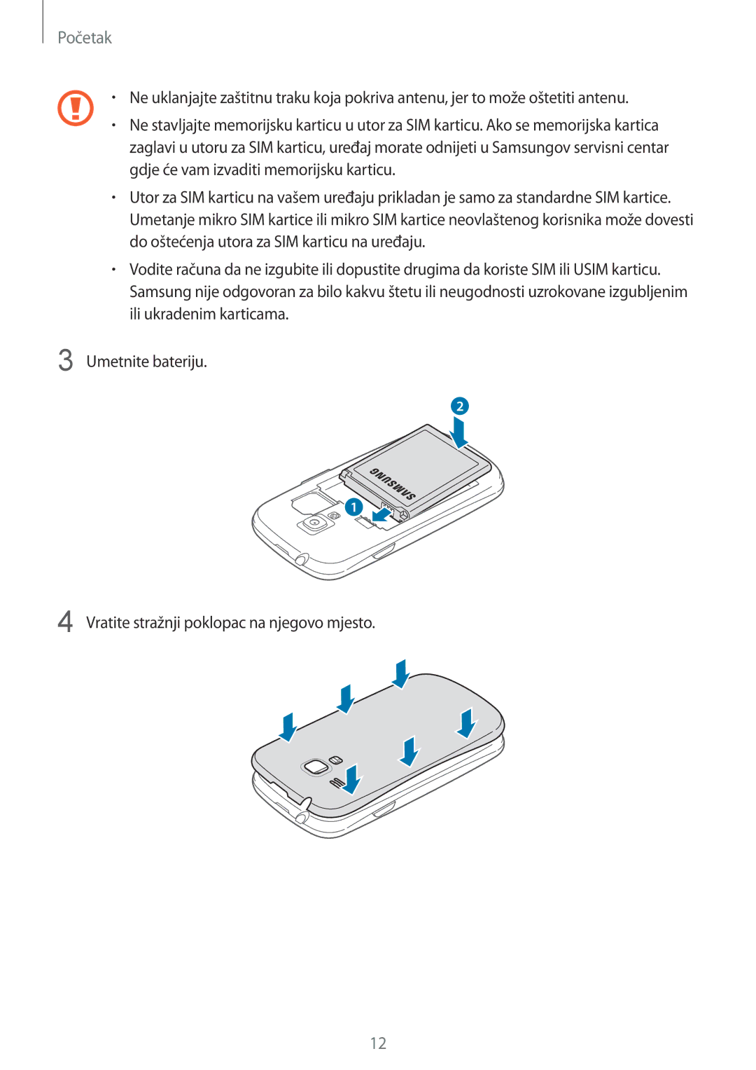 Samsung GT-I8190RWNVIP, GT-I8190MBNVIP manual Početak 