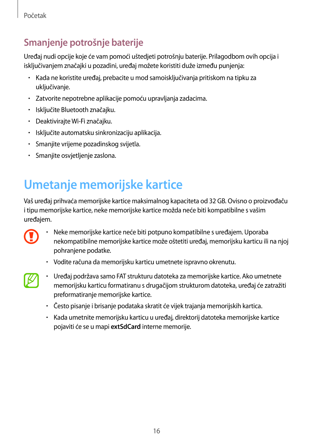 Samsung GT-I8190RWNVIP, GT-I8190MBNVIP manual Umetanje memorijske kartice, Smanjenje potrošnje baterije 