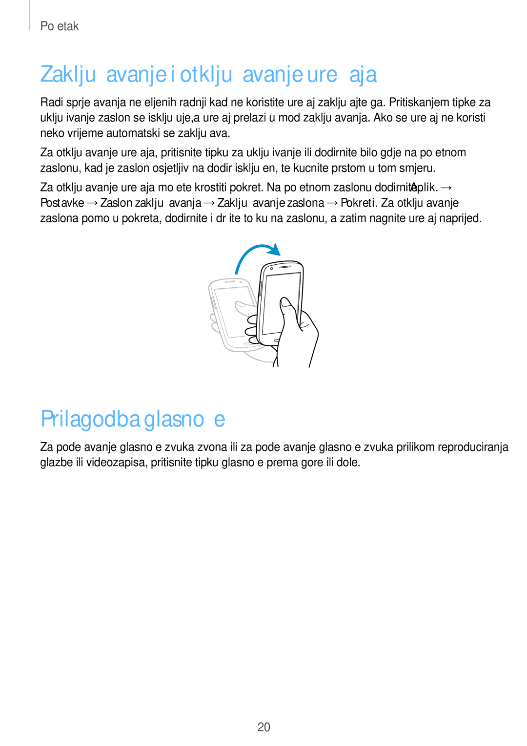 Samsung GT-I8190RWNVIP, GT-I8190MBNVIP manual Zaključavanje i otključavanje uređaja, Prilagodba glasnoće 