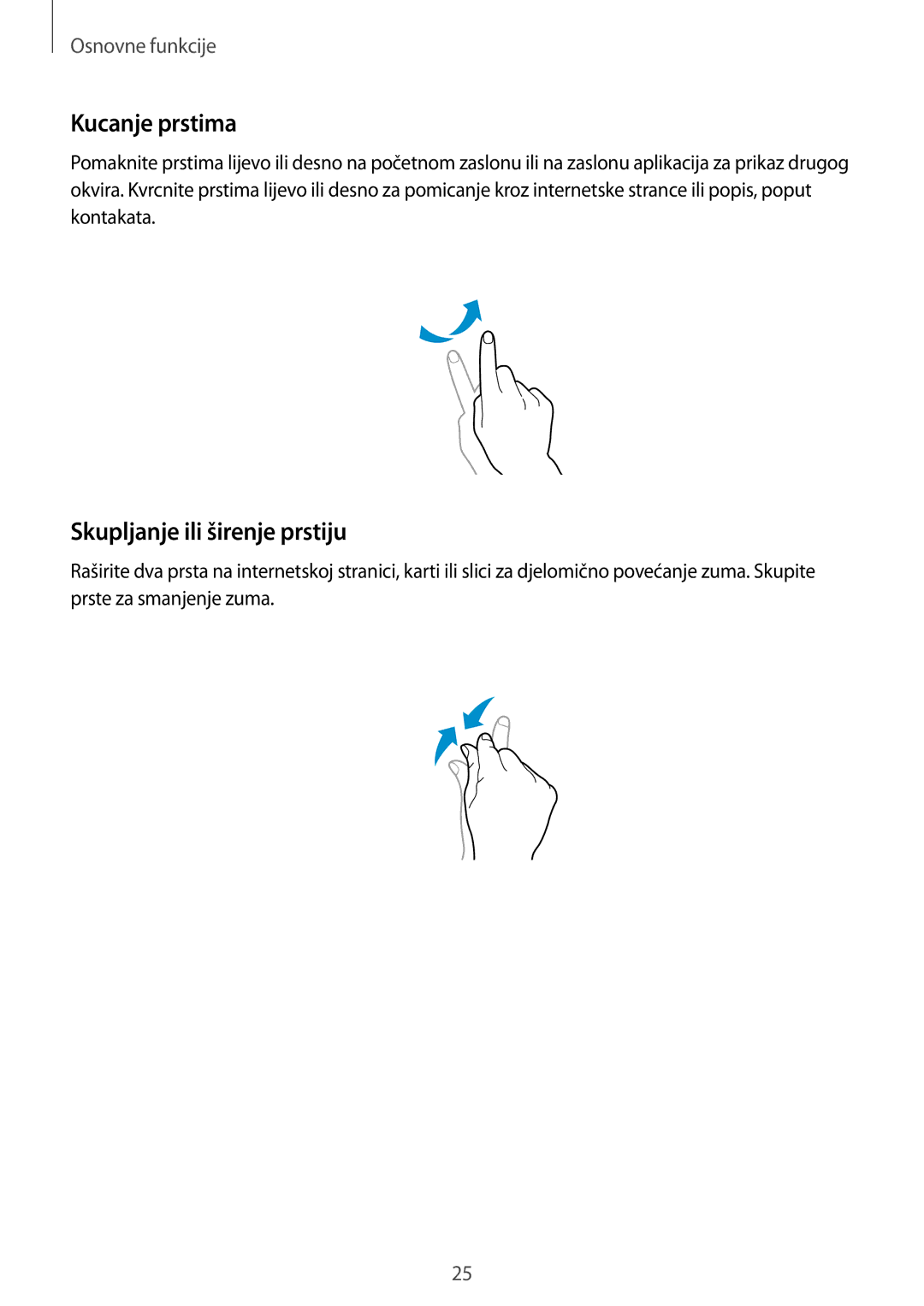 Samsung GT-I8190MBNVIP, GT-I8190RWNVIP manual Kucanje prstima, Skupljanje ili širenje prstiju 