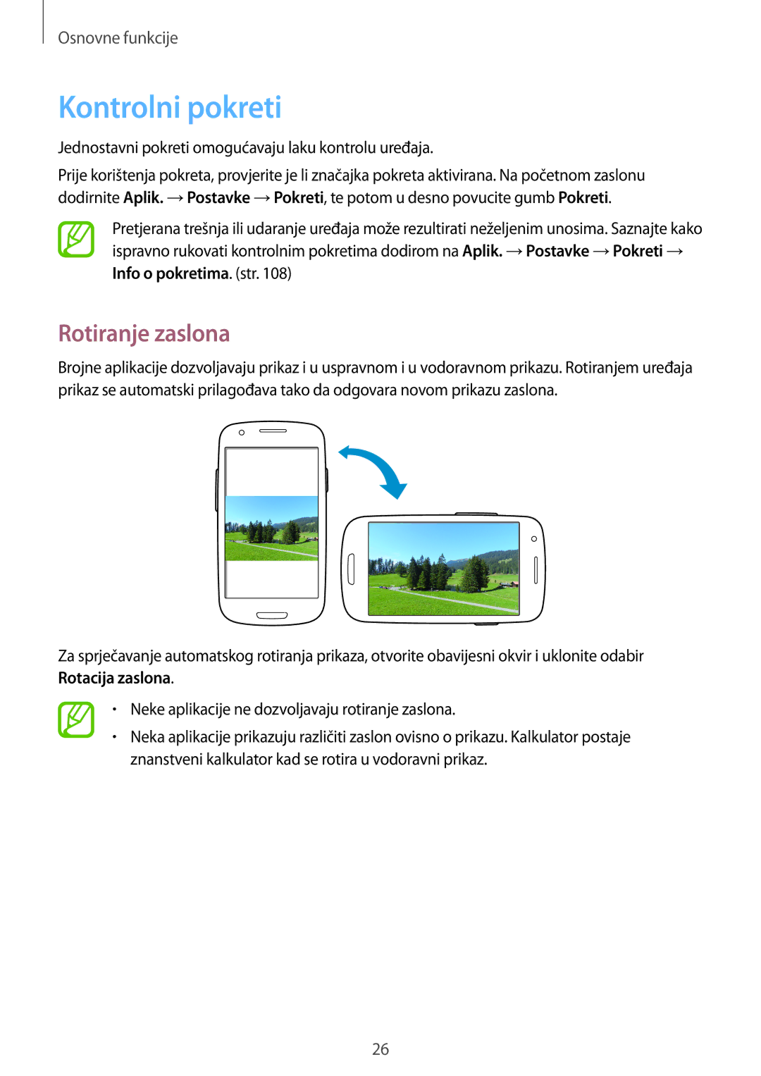 Samsung GT-I8190RWNVIP, GT-I8190MBNVIP manual Kontrolni pokreti, Rotiranje zaslona 