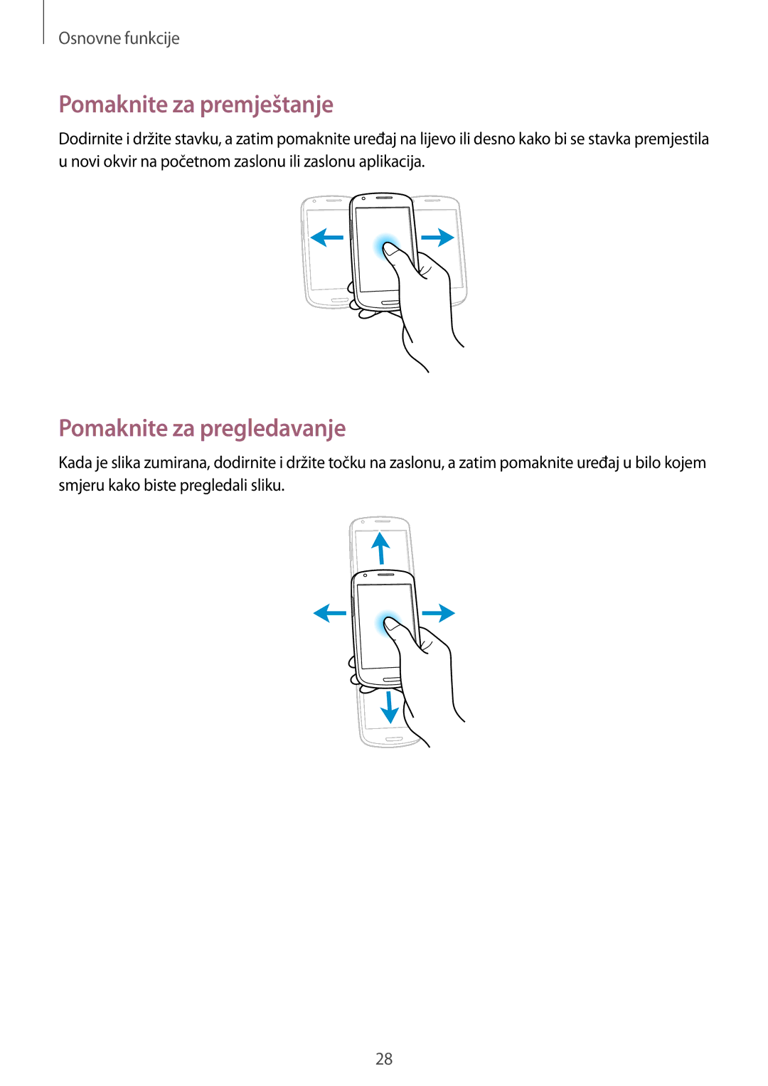 Samsung GT-I8190RWNVIP, GT-I8190MBNVIP manual Pomaknite za premještanje, Pomaknite za pregledavanje 