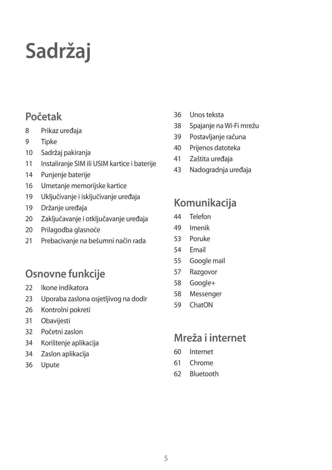 Samsung GT-I8190MBNVIP, GT-I8190RWNVIP manual Sadržaj, Početak 