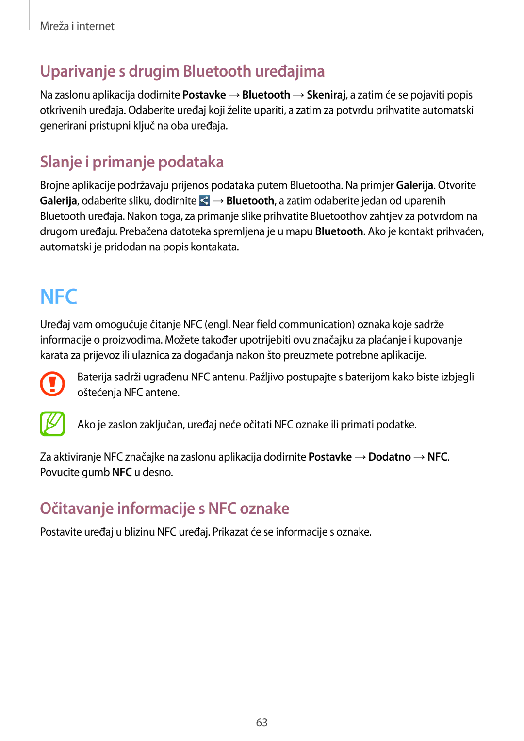 Samsung GT-I8190MBNVIP, GT-I8190RWNVIP manual Uparivanje s drugim Bluetooth uređajima, Slanje i primanje podataka 