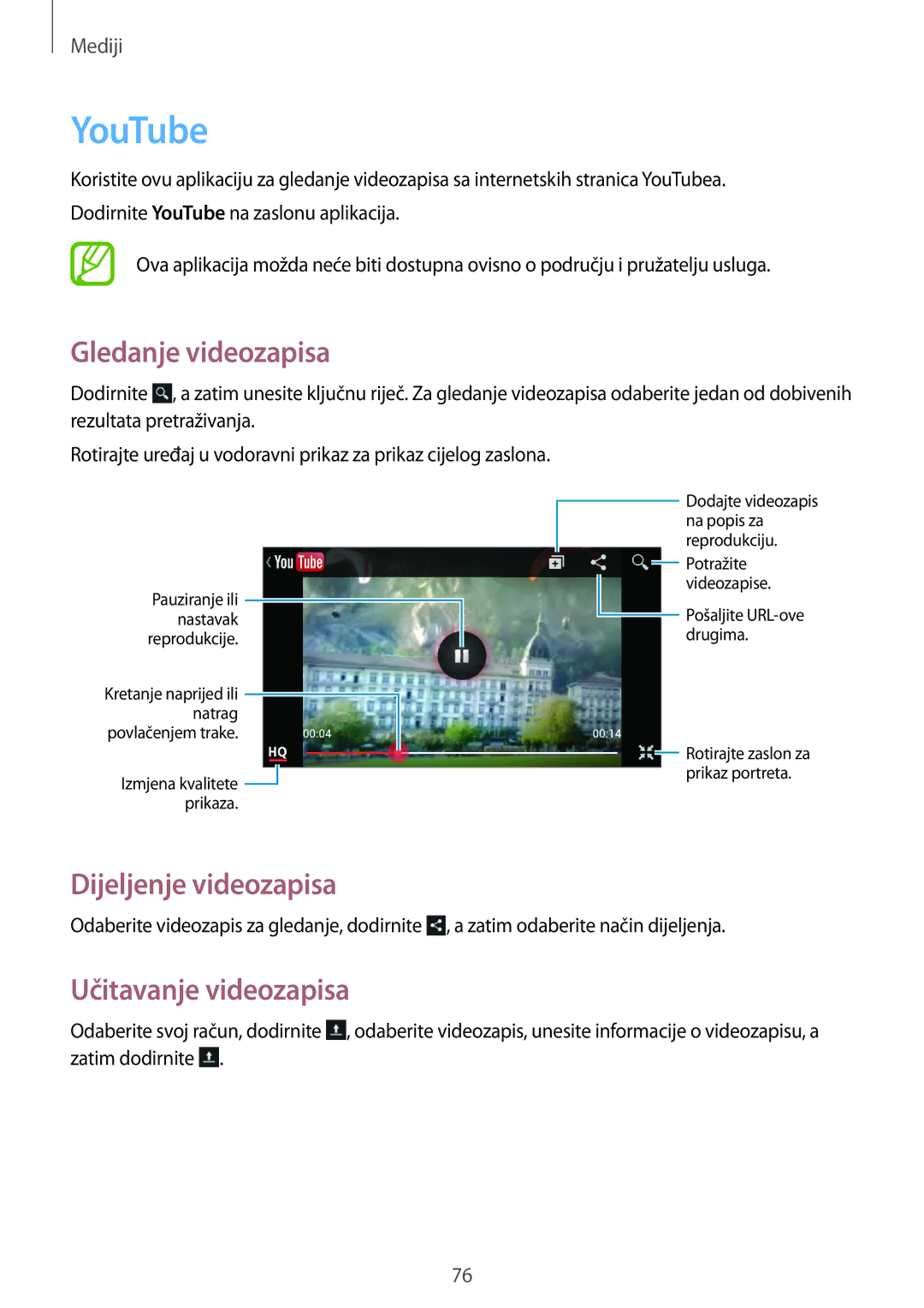 Samsung GT-I8190RWNVIP, GT-I8190MBNVIP manual YouTube, Gledanje videozapisa, Učitavanje videozapisa 