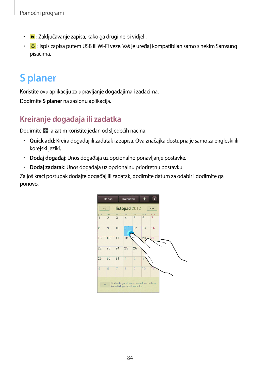 Samsung GT-I8190RWNVIP, GT-I8190MBNVIP manual Planer, Kreiranje događaja ili zadatka 