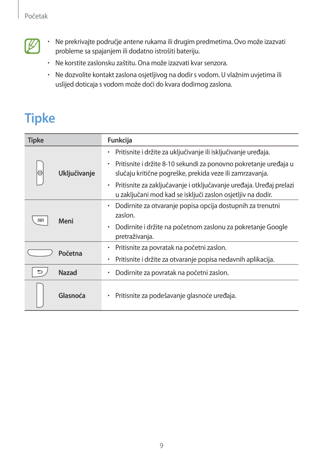 Samsung GT-I8190MBNVIP, GT-I8190RWNVIP manual Tipke 