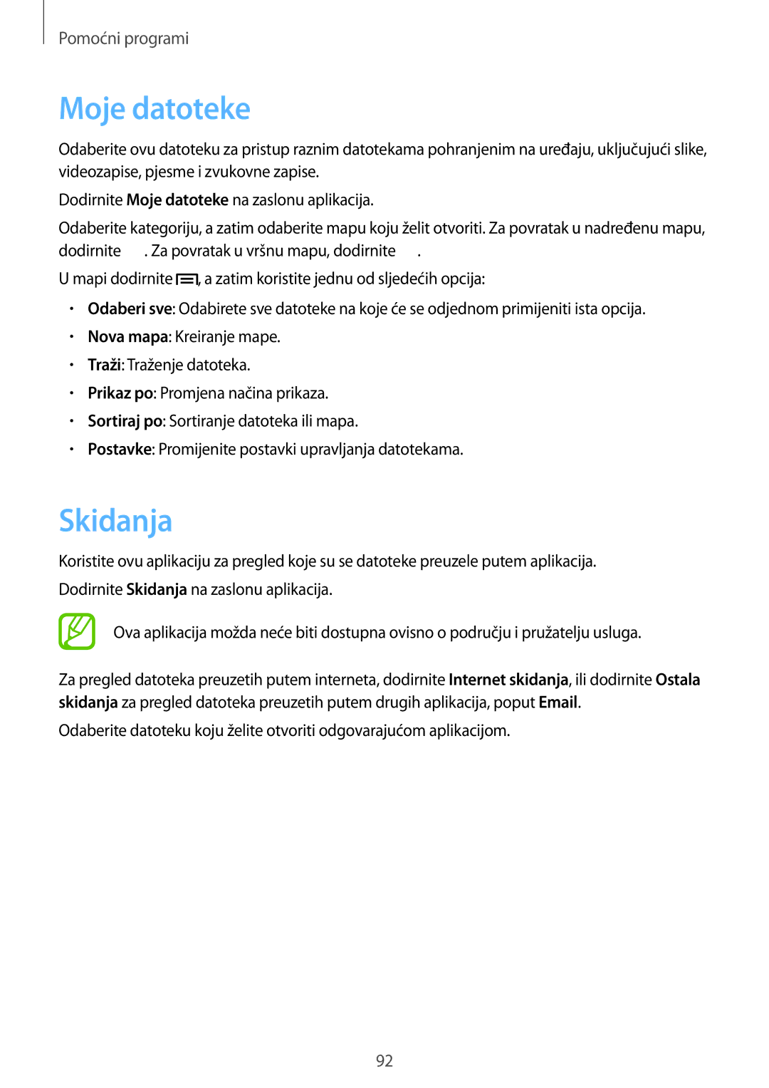 Samsung GT-I8190RWNVIP, GT-I8190MBNVIP manual Moje datoteke, Skidanja 