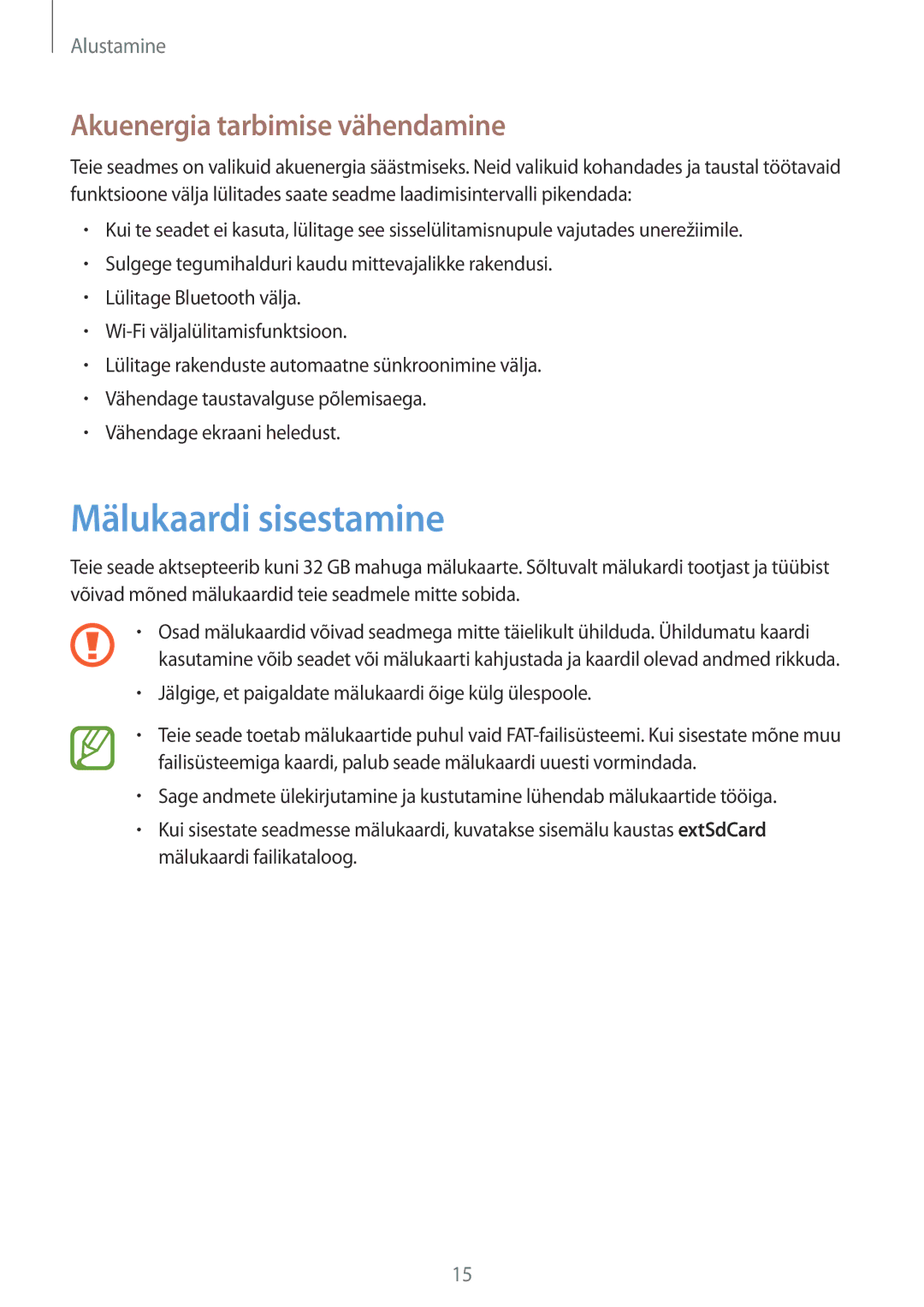 Samsung GT-I8190GRNSEB, GT-I8190ZWWSEB, GT-I8190MBNSEB manual Mälukaardi sisestamine, Akuenergia tarbimise vähendamine 