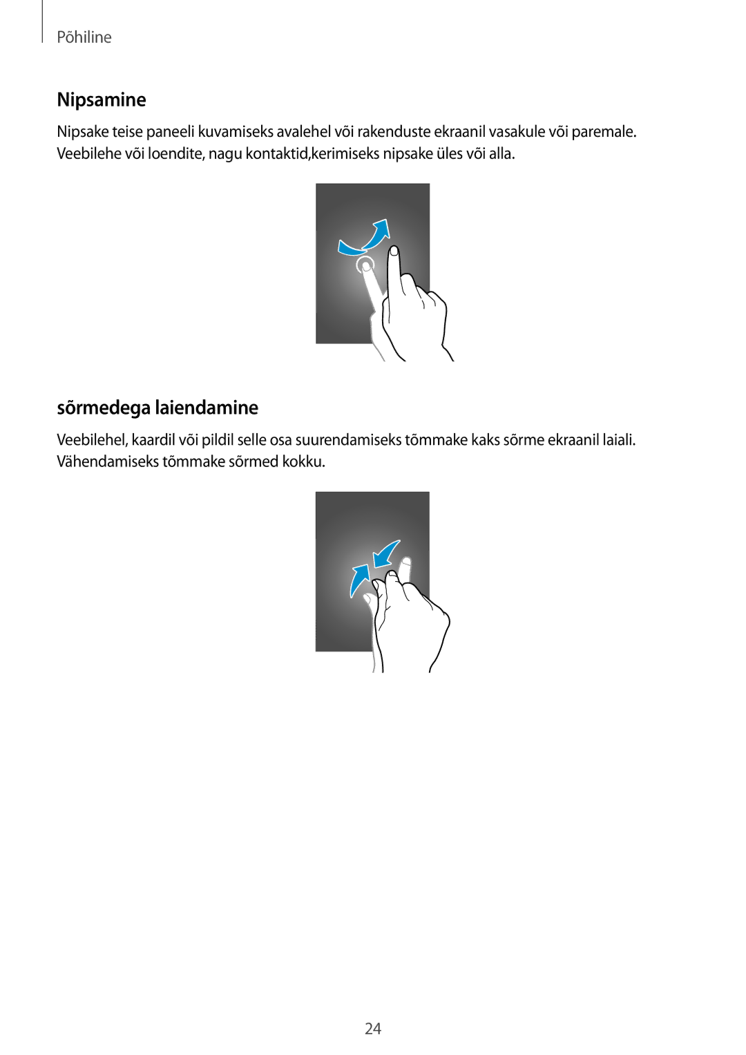 Samsung GT-I8190ZWWSEB, GT-I8190MBNSEB, GT-I8190ZWZSEB, GT-I8190RWNSEB, GT-I8190MBASEB manual Nipsamine, Sõrmedega laiendamine 