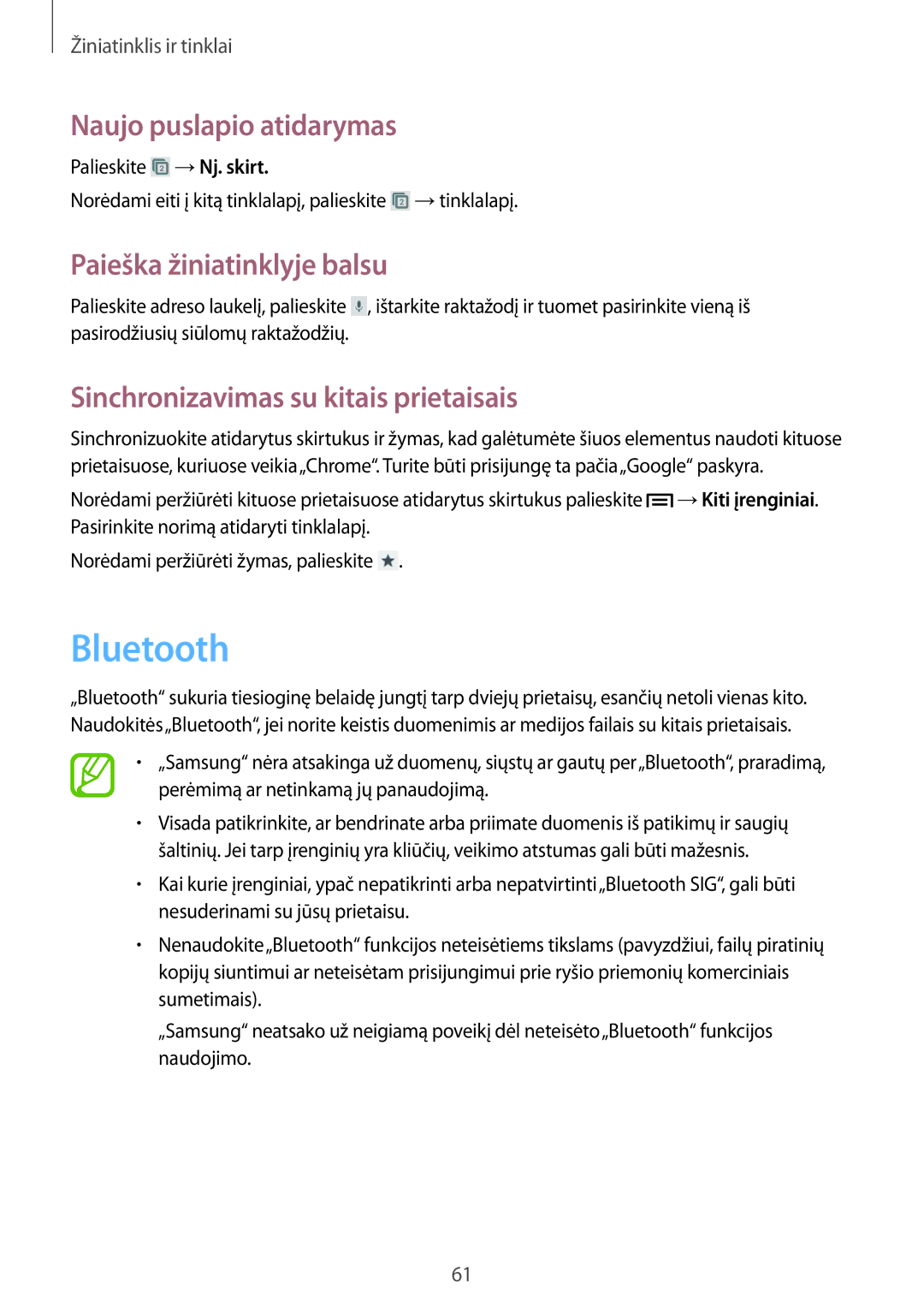 Samsung GT-I8190OKNSEB, GT-I8190ZWWSEB, GT-I8190MBNSEB, GT-I8190ZWZSEB Bluetooth, Sinchronizavimas su kitais prietaisais 