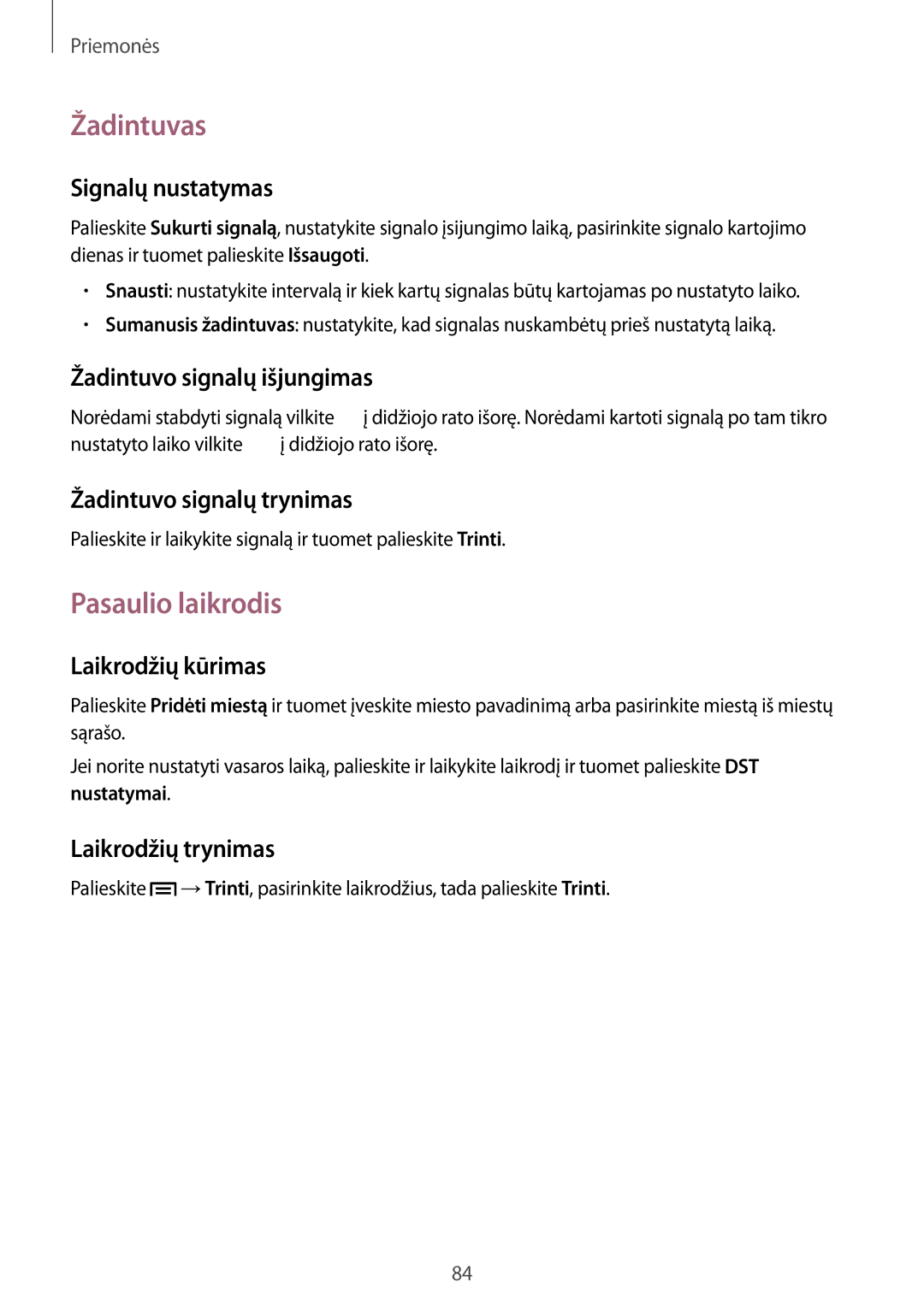 Samsung GT-I8190MBASEB, GT-I8190ZWWSEB, GT-I8190MBNSEB, GT-I8190ZWZSEB, GT-I8190RWNSEB manual Žadintuvas, Pasaulio laikrodis 