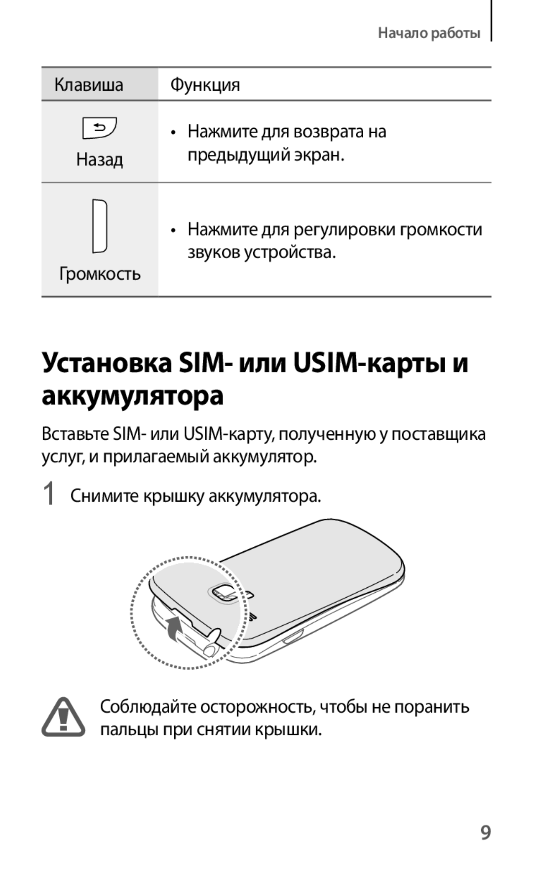 Samsung GT-I8190GRAMTS, GT-I8190ZWWSEB, GT-I8190MBNSEB, GT-I8190ZWZSEB manual Установка SIM- или USIM-карты и аккумулятора 