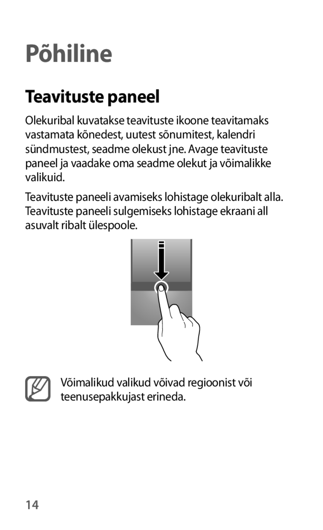 Samsung GT-I8190RWASEB, GT-I8190ZWWSEB, GT-I8190MBNSEB, GT-I8190ZWZSEB, GT-I8190RWNSEB manual Põhiline, Teavituste paneel 