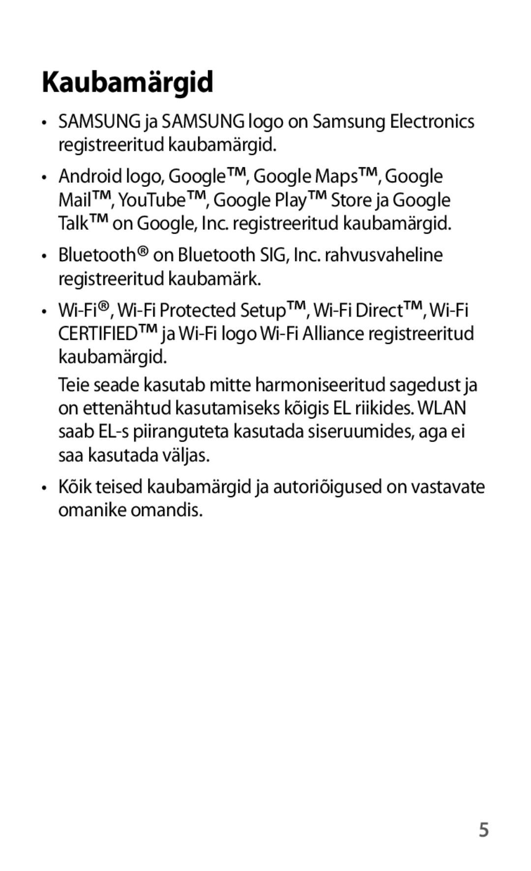 Samsung GT-I8190OKNSEB, GT-I8190ZWWSEB, GT-I8190MBNSEB, GT-I8190ZWZSEB, GT-I8190RWNSEB, GT-I8190MBASEB manual Kaubamärgid 