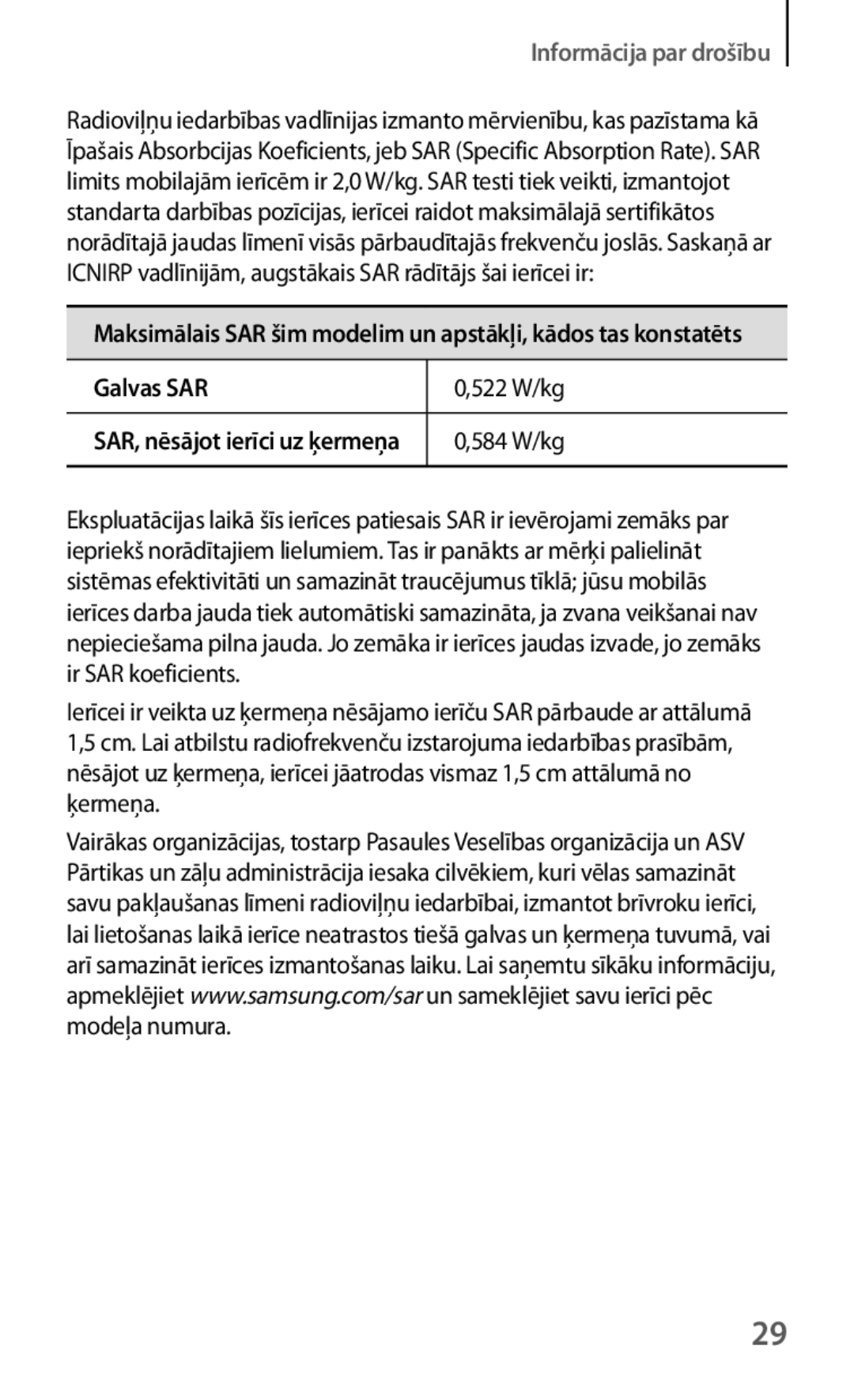 Samsung GT-I8190OKNSEB, GT-I8190ZWWSEB, GT-I8190MBNSEB, GT-I8190ZWZSEB, GT-I8190RWNSEB, GT-I8190MBASEB, GT-I8190RWASEB 522 W/kg 