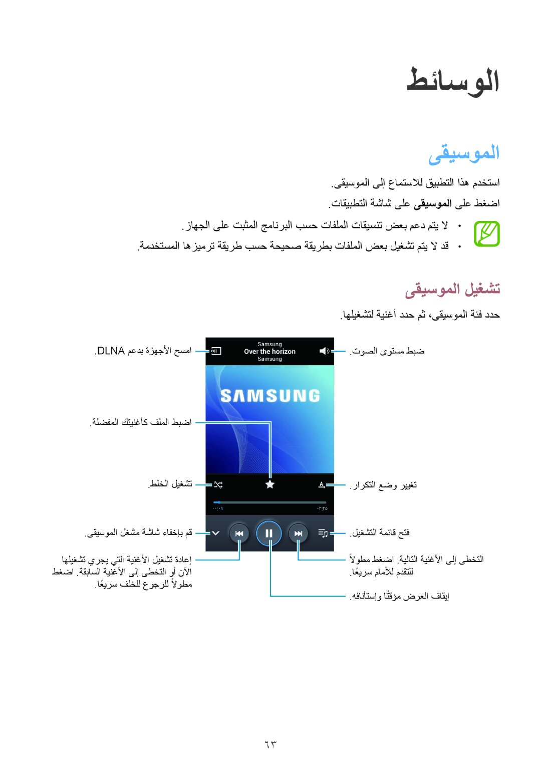 Samsung GT-I8200RWAKSA, GT-I8200GRABTC, GT-I8200GRACAC, GT-I8200MBAEGY, GT-I8200MBAMID manual طئاسولا, ىقيسوملا ليغشت 