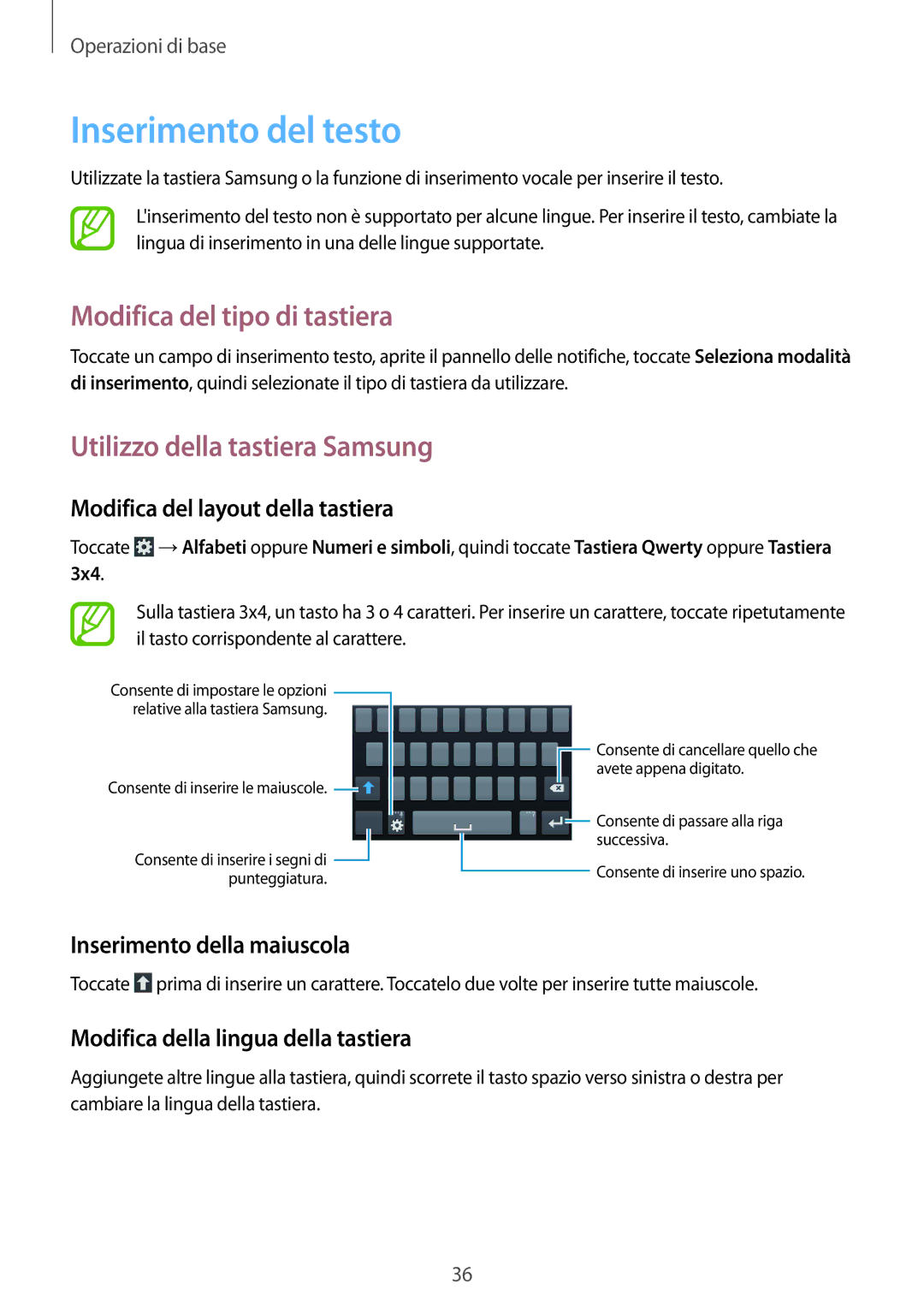 Samsung GT-I8200RWAOMN manual Inserimento del testo, Modifica del tipo di tastiera, Utilizzo della tastiera Samsung 