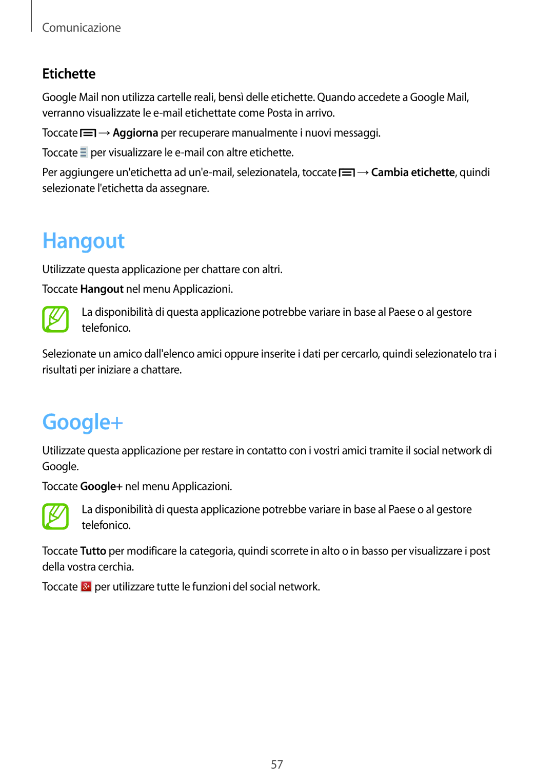 Samsung GT-I8200RWAOMN, GT-I8200RWAXEO, GT-I8200MBAOMN, GT-I8200MBAITV, GT-I8200RWAITV manual Hangout, Google+, Etichette 