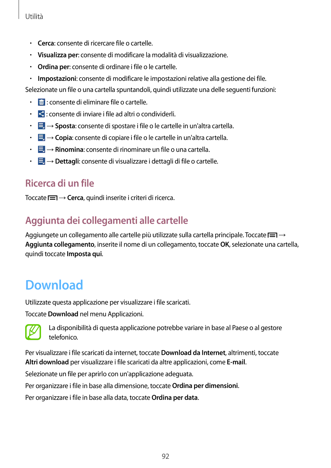 Samsung GT-I8200RWAOMN, GT-I8200RWAXEO manual Download, Ricerca di un file, Aggiunta dei collegamenti alle cartelle 