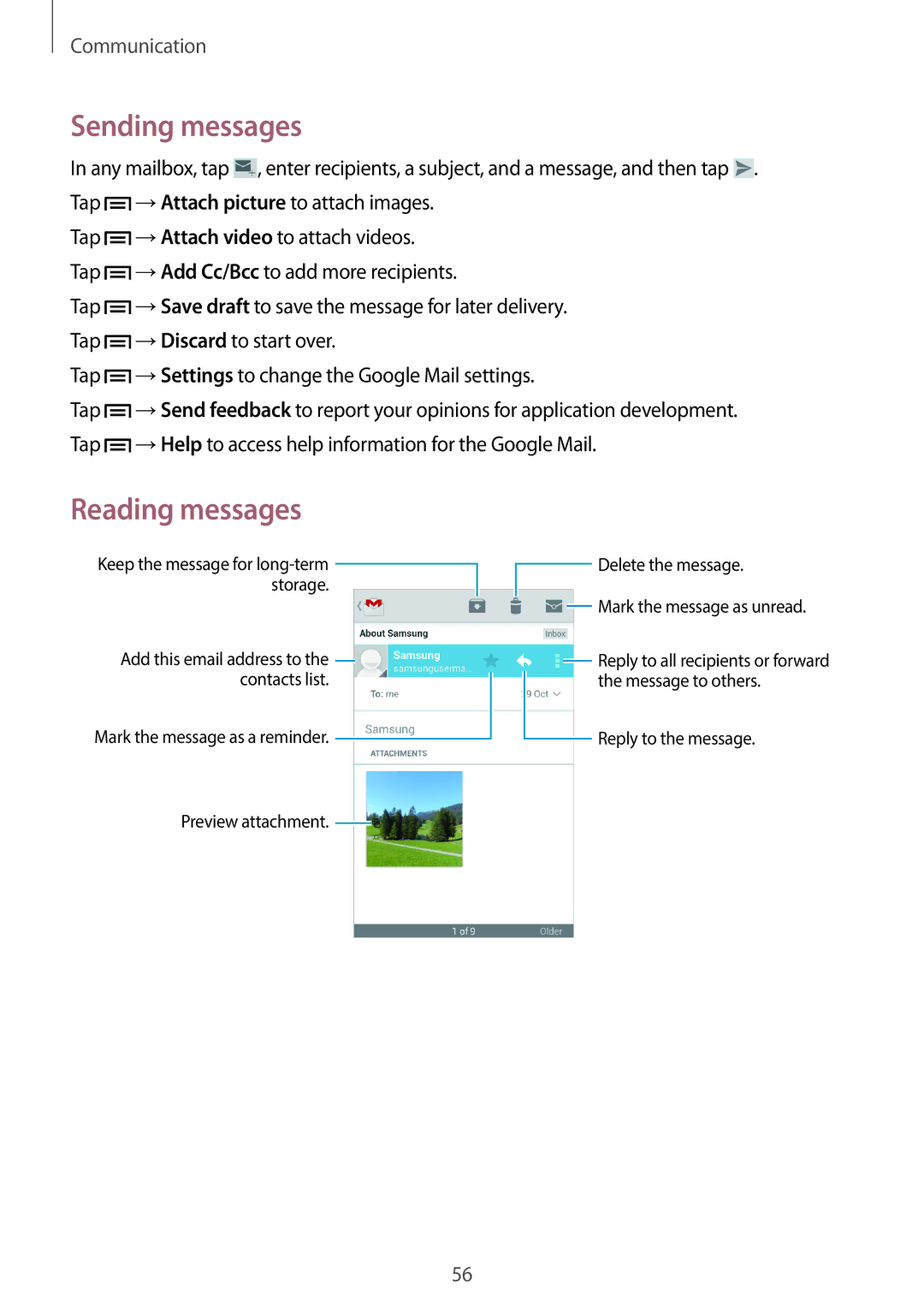 Samsung GT-I8200MBNPHN, GT-I8200ZNNDBT, GT-I8200OKNVIT, GT-I8200MBNTCL manual Delete the message Mark the message as unread 