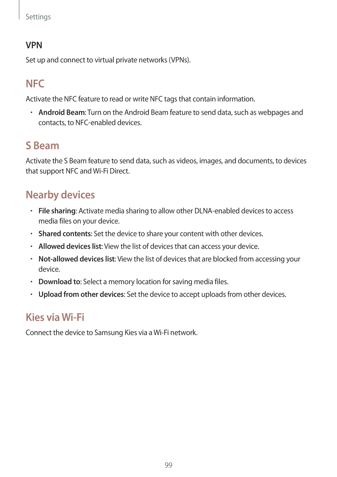 Samsung GT-I8200ZWWXEH, GT-I8200ZNNDBT, GT-I8200OKNVIT, GT-I8200MBNTCL, GT-I8200MBNDBT Beam, Nearby devices, Kies via Wi-Fi 