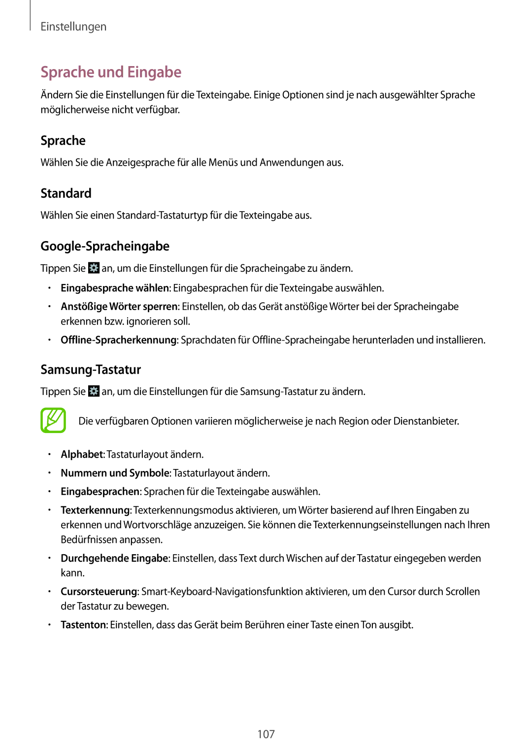 Samsung GT-I8200MBNTCL, GT-I8200ZNNDBT manual Sprache und Eingabe, Standard, Google-Spracheingabe, Samsung-Tastatur 