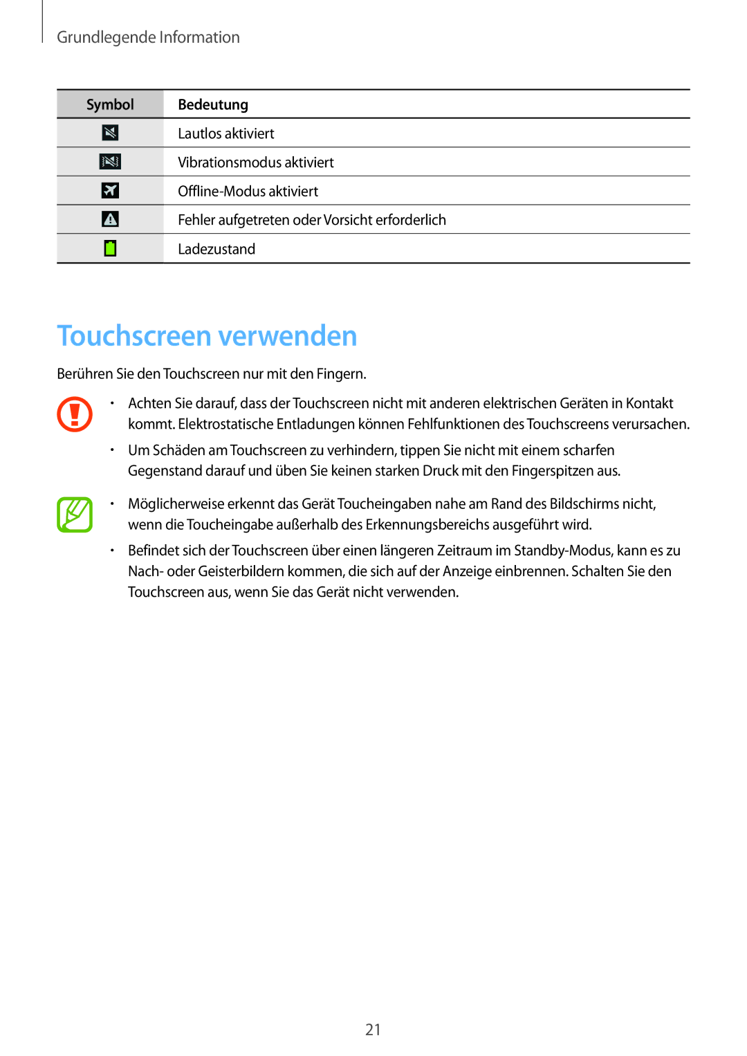 Samsung GT-I8200ZNNDBT, GT-I8200OKNVIT, GT-I8200MBNTCL, GT-I8200MBNDBT manual Touchscreen verwenden, Grundlegende Information 