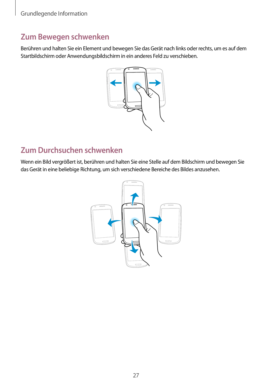 Samsung GT2I8200RWNVIA, GT-I8200ZNNDBT, GT-I8200OKNVIT, GT-I8200MBNTCL manual Zum Bewegen schwenken, Zum Durchsuchen schwenken 