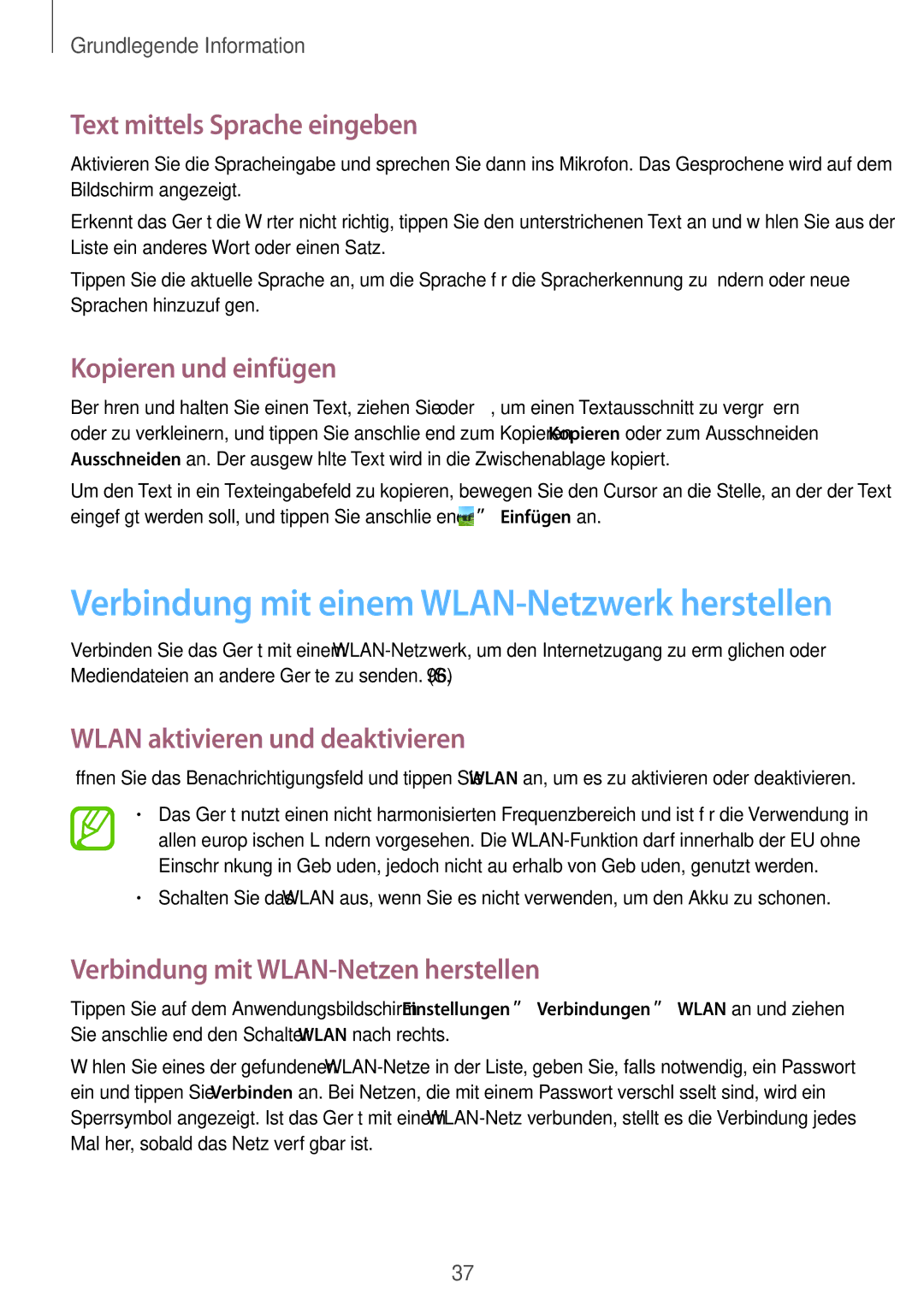 Samsung GT-I8200RWNVIA manual Text mittels Sprache eingeben, Kopieren und einfügen, Wlan aktivieren und deaktivieren 